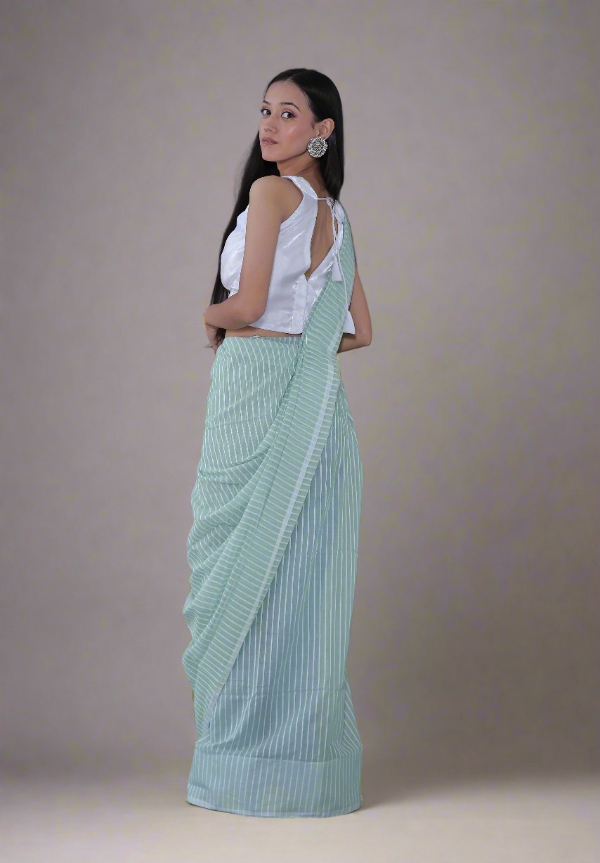 Striped Saree - PASTEL PISTACHIO
