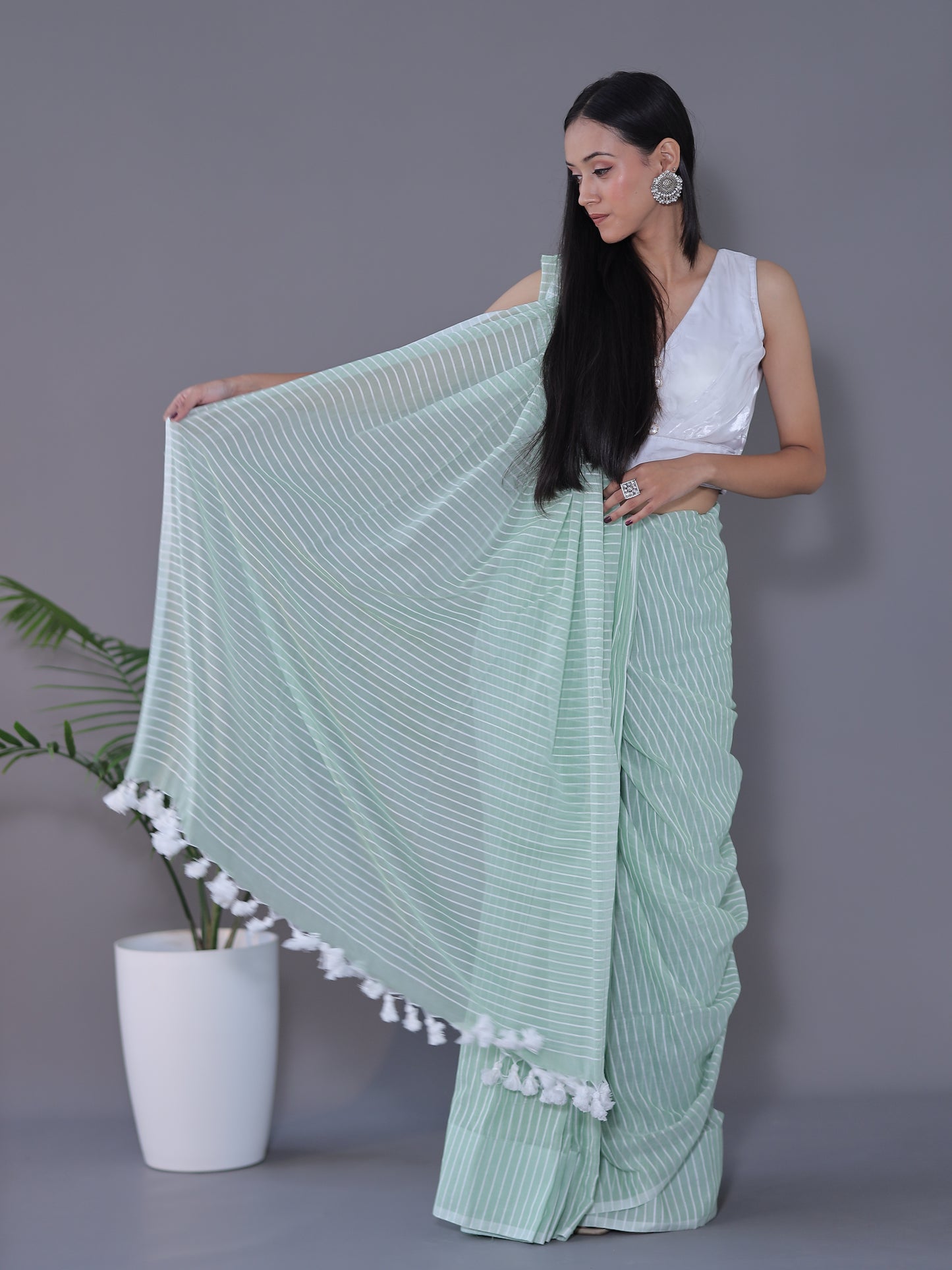 Striped Saree - PASTEL PISTACHIO
