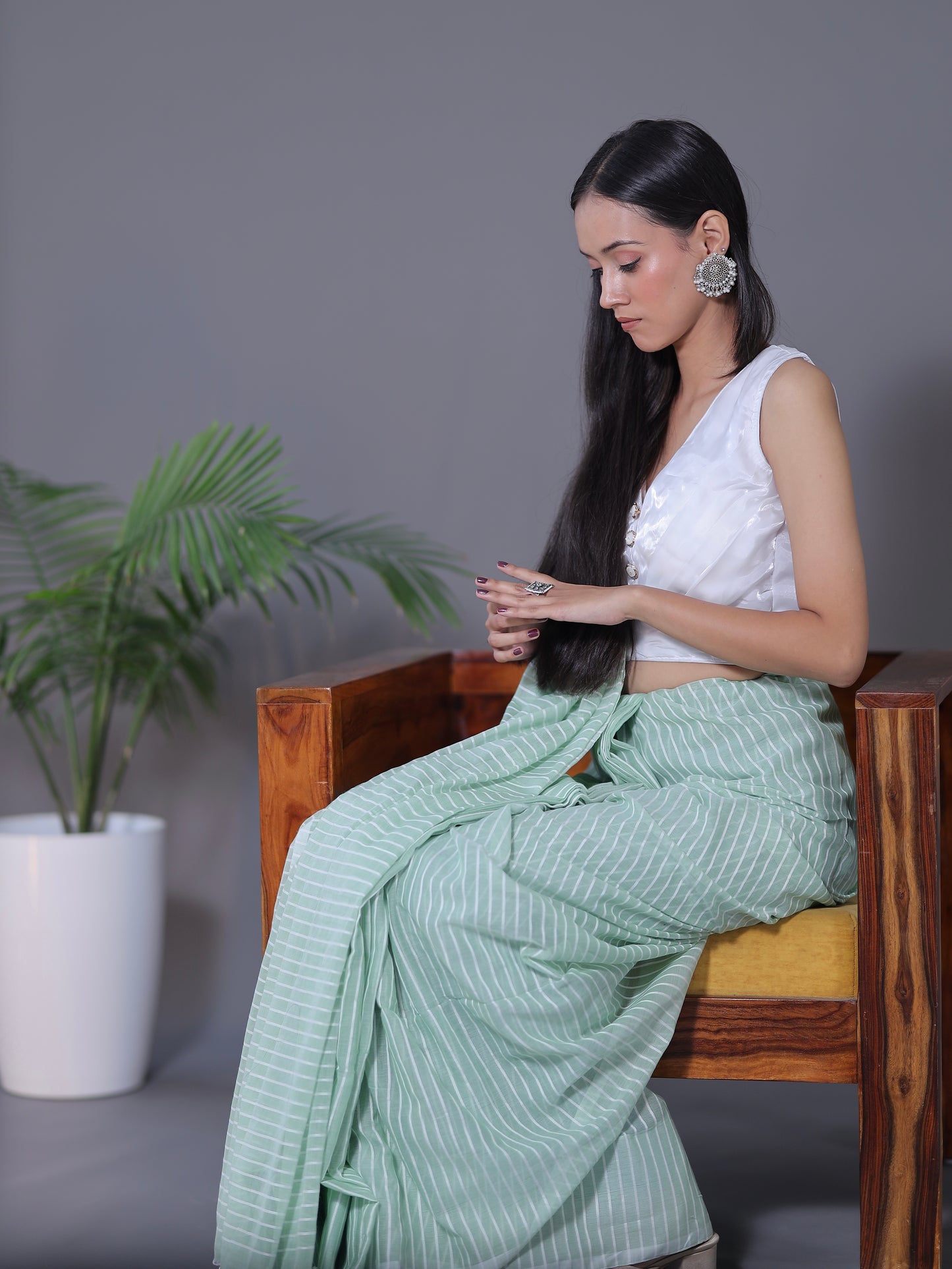 Striped Saree - PASTEL PISTACHIO