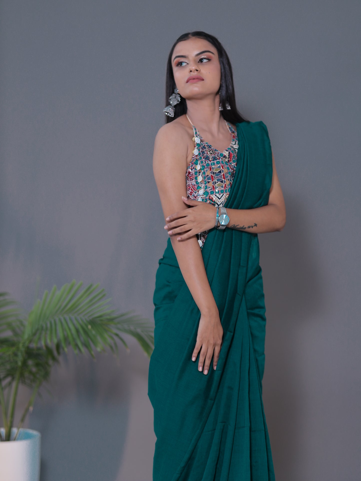 Solid colour Saree - SEA GREEN