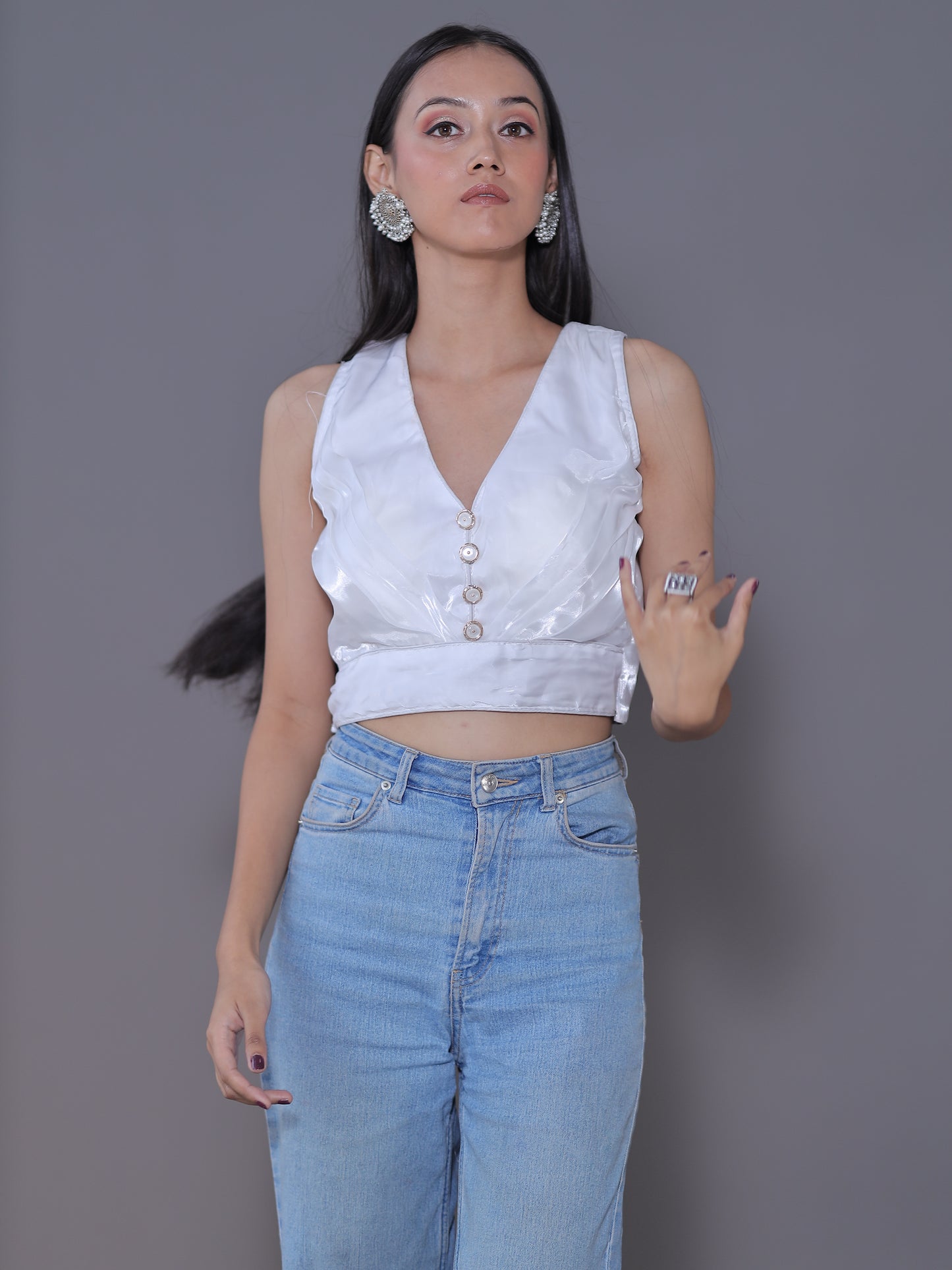 Zimichoo Sleeveless Blouse - WHITE