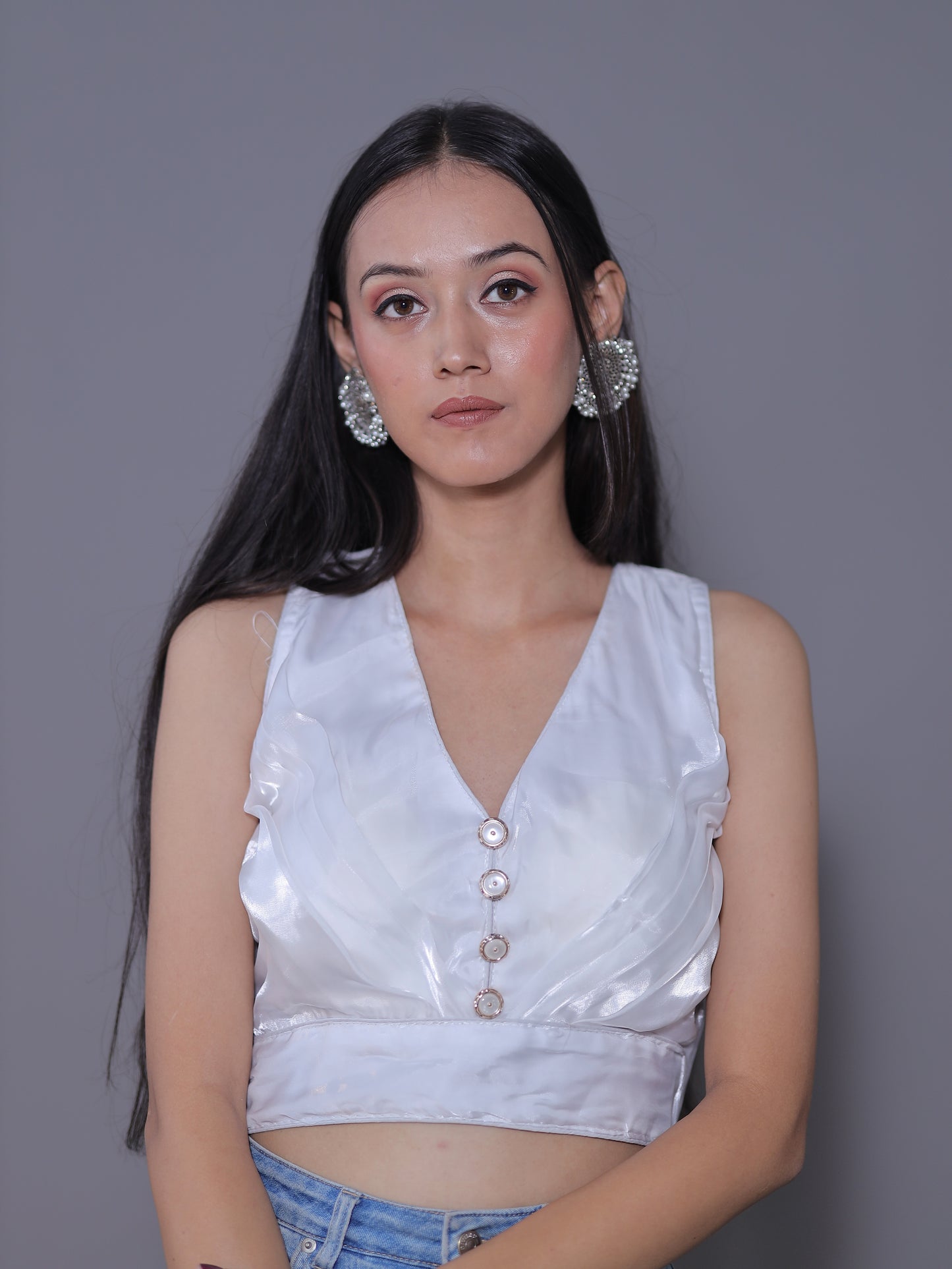 Zimichoo Sleeveless Blouse - WHITE