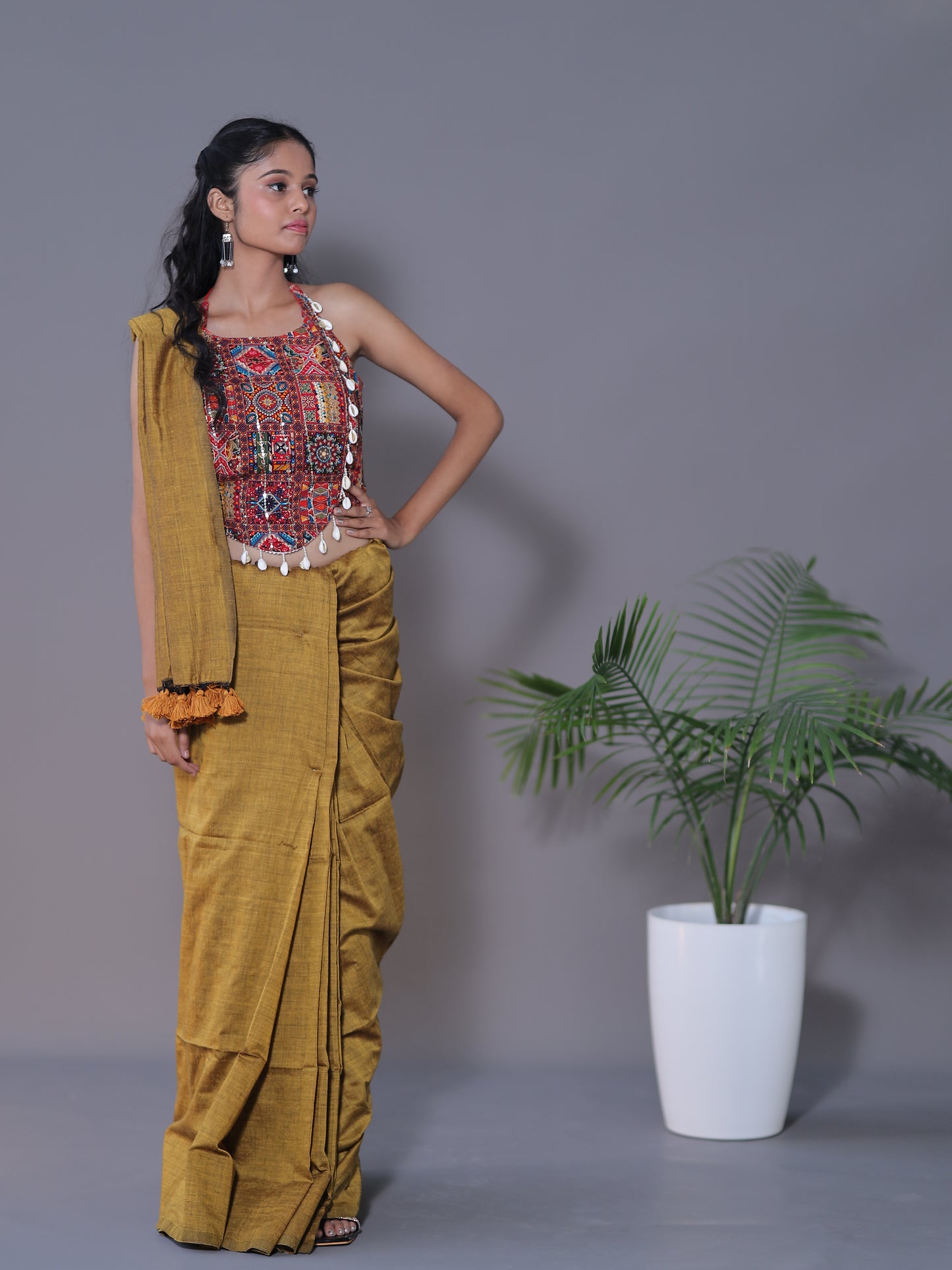 Solid colour Saree - Mustard Yellow