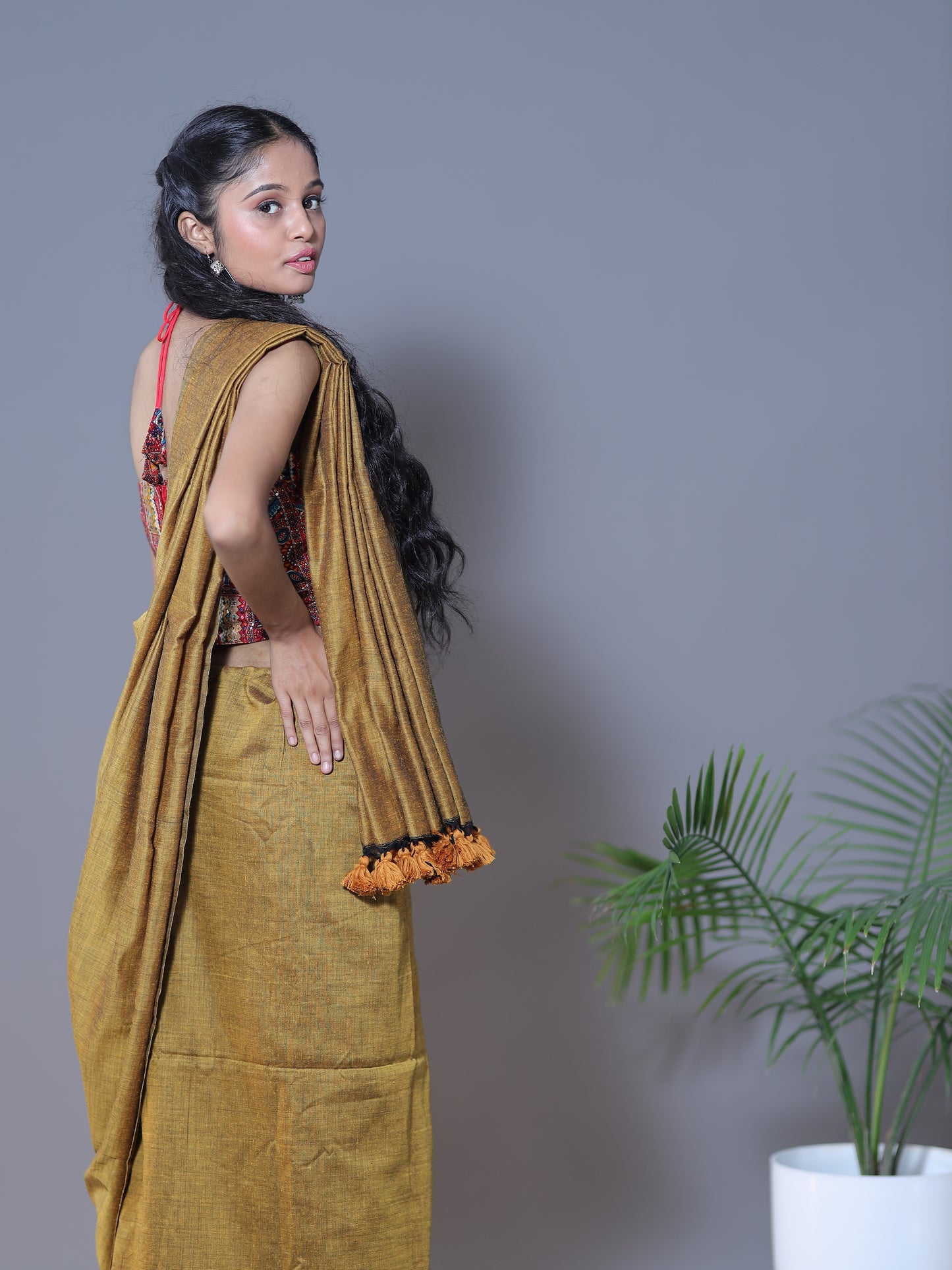 Solid colour Saree - Mustard Yellow