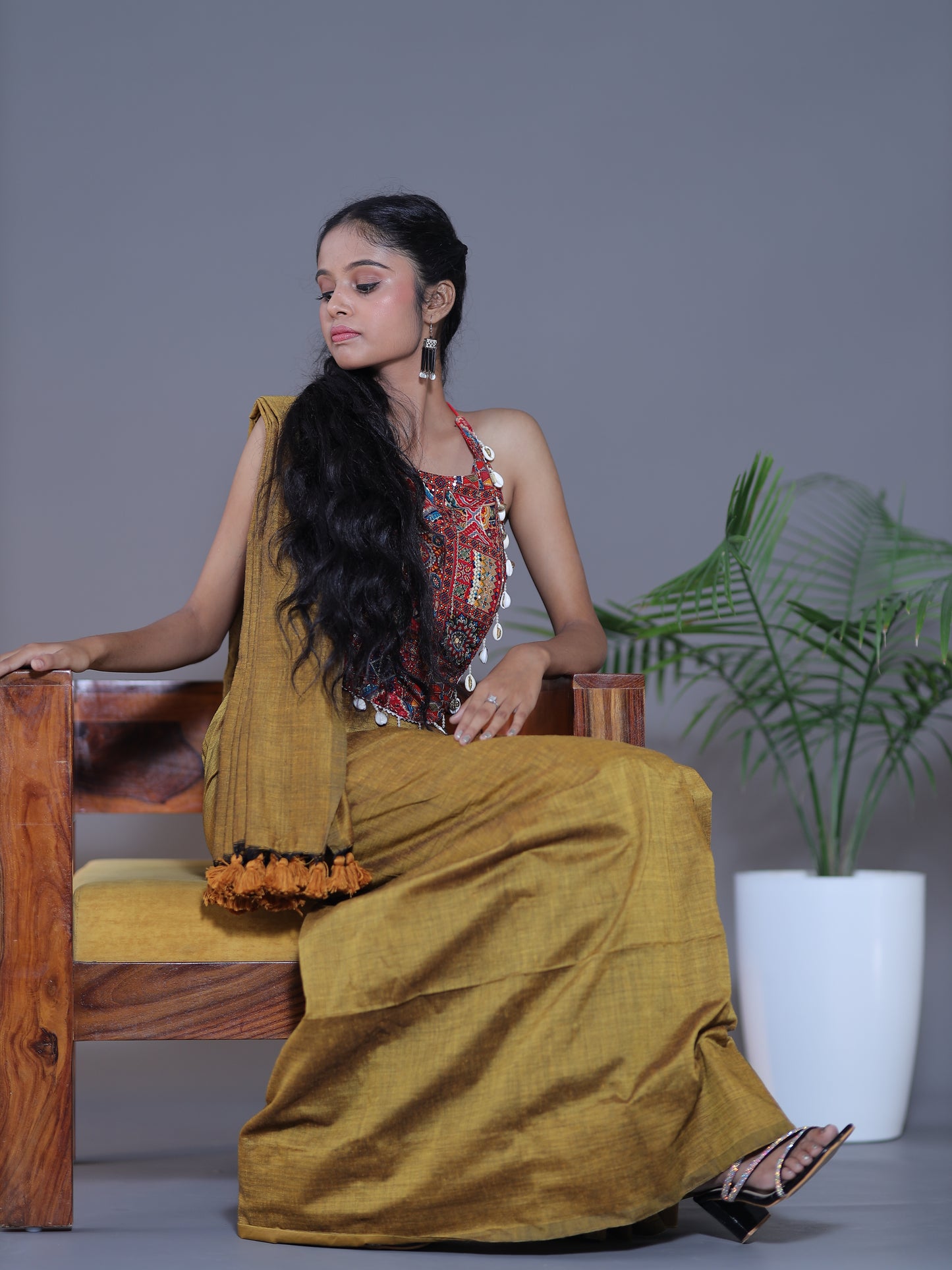 Solid colour Saree - Mustard Yellow