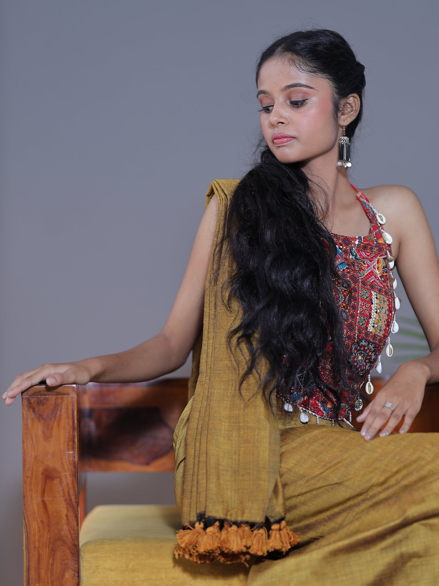 Solid colour Saree - Mustard Yellow