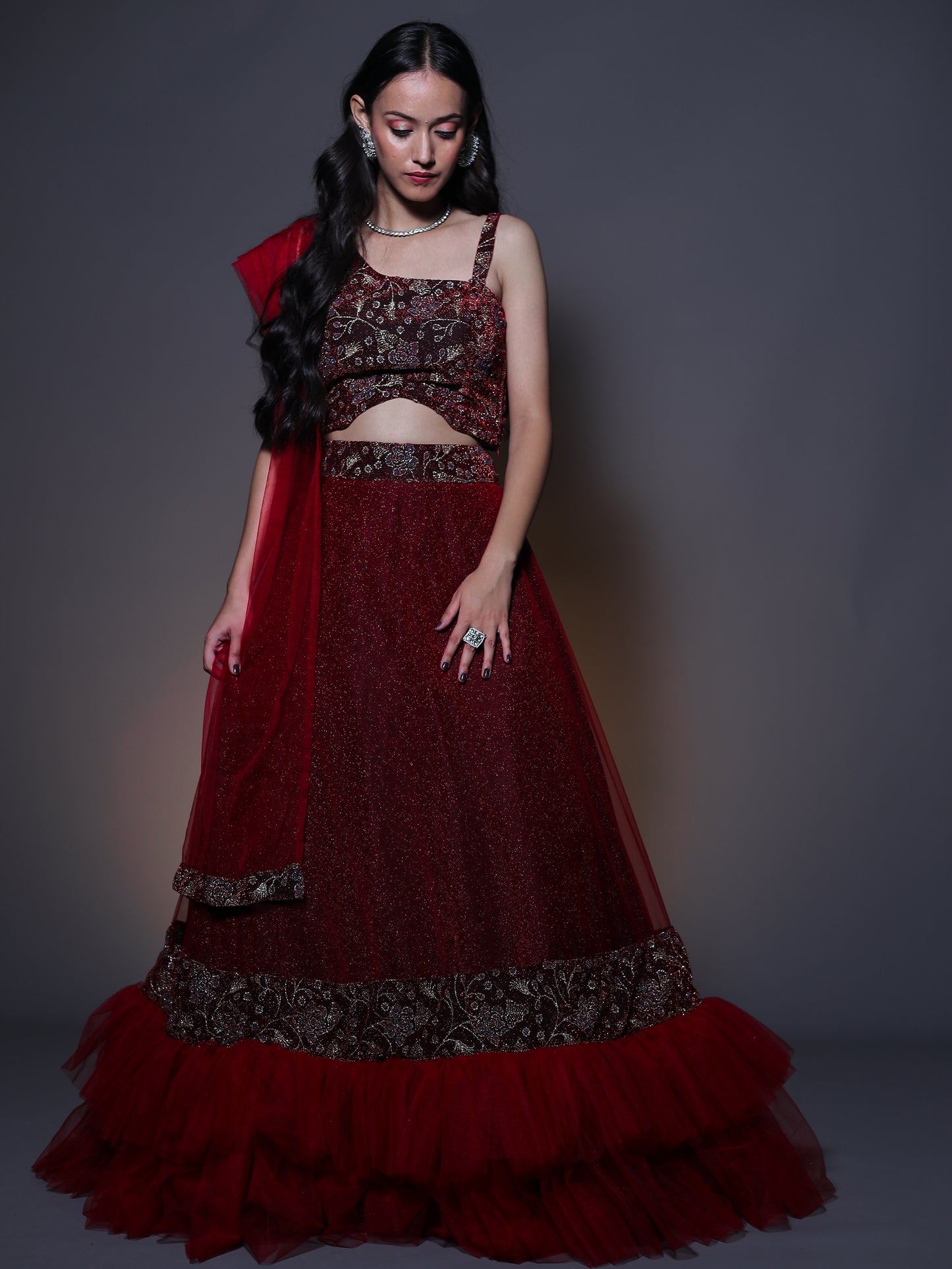 Beautiful Net Lehnga - Red