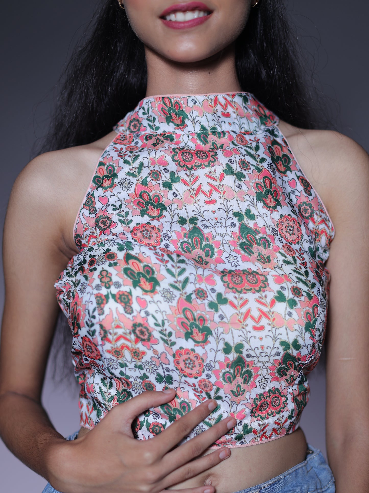 Digital Print Halter Neck - White
