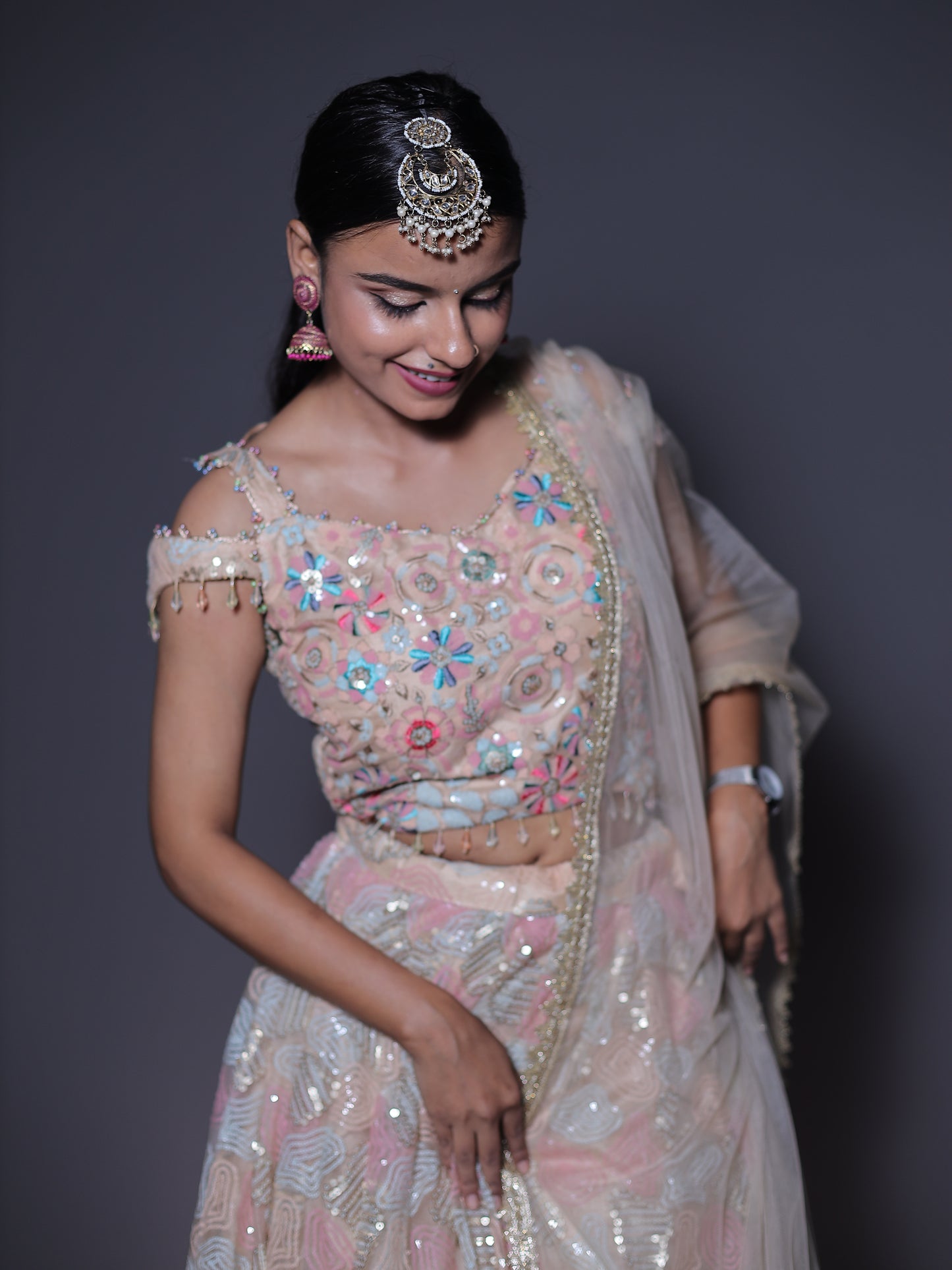 Sequin Work Lehnga Choli - Peach