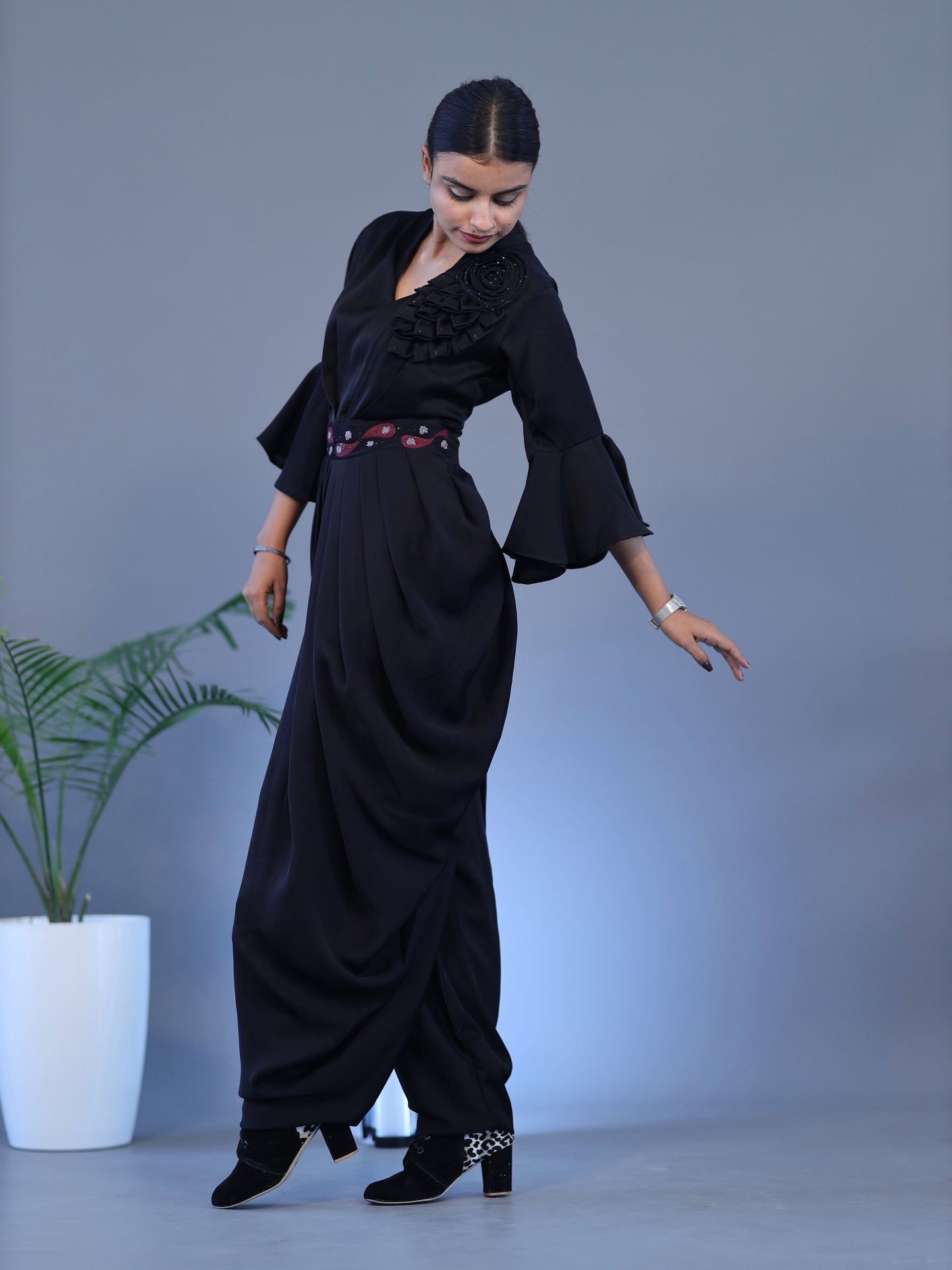 Dhoti Style Jump Suit - Black