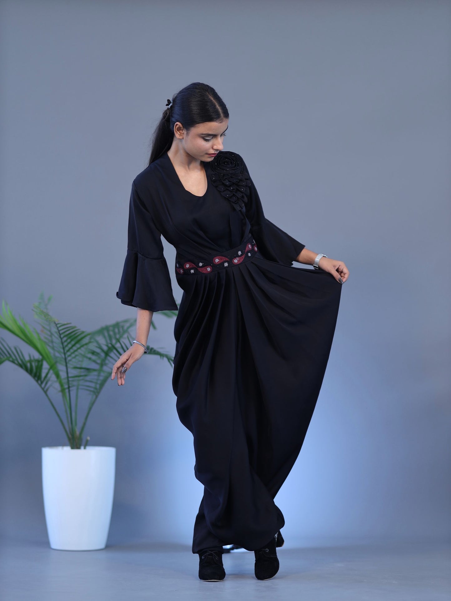 Dhoti Style Jump Suit - Black
