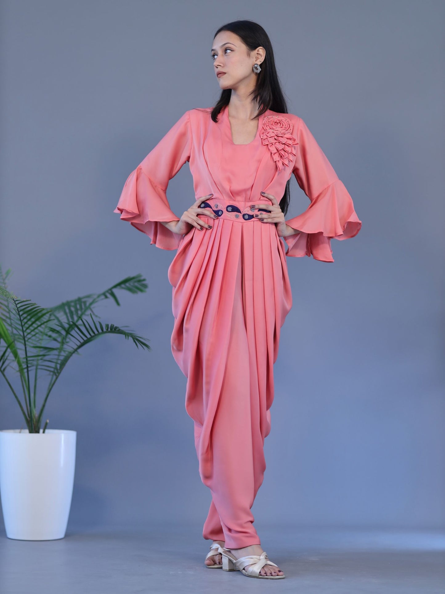 Dhoti Style Jump Suit - Peach