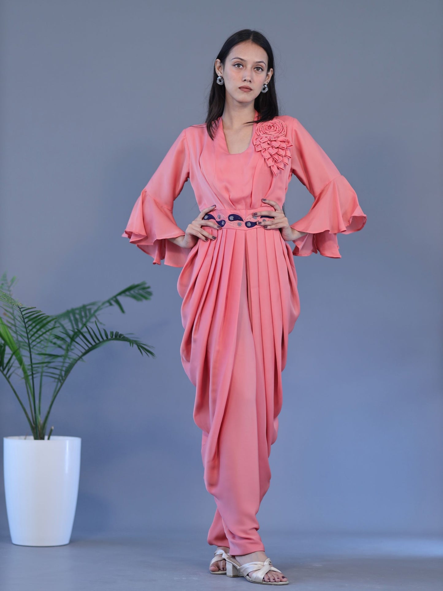 Dhoti Style Jump Suit - Peach