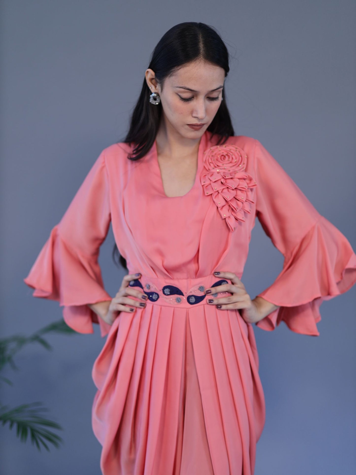 Dhoti Style Jump Suit - Peach