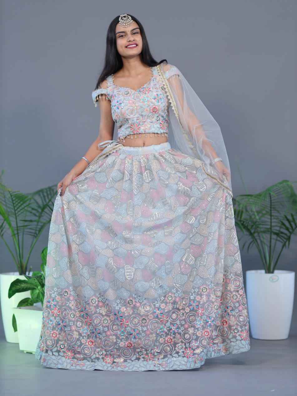 Sequin Work Lehnga Choli - Greyish Blue