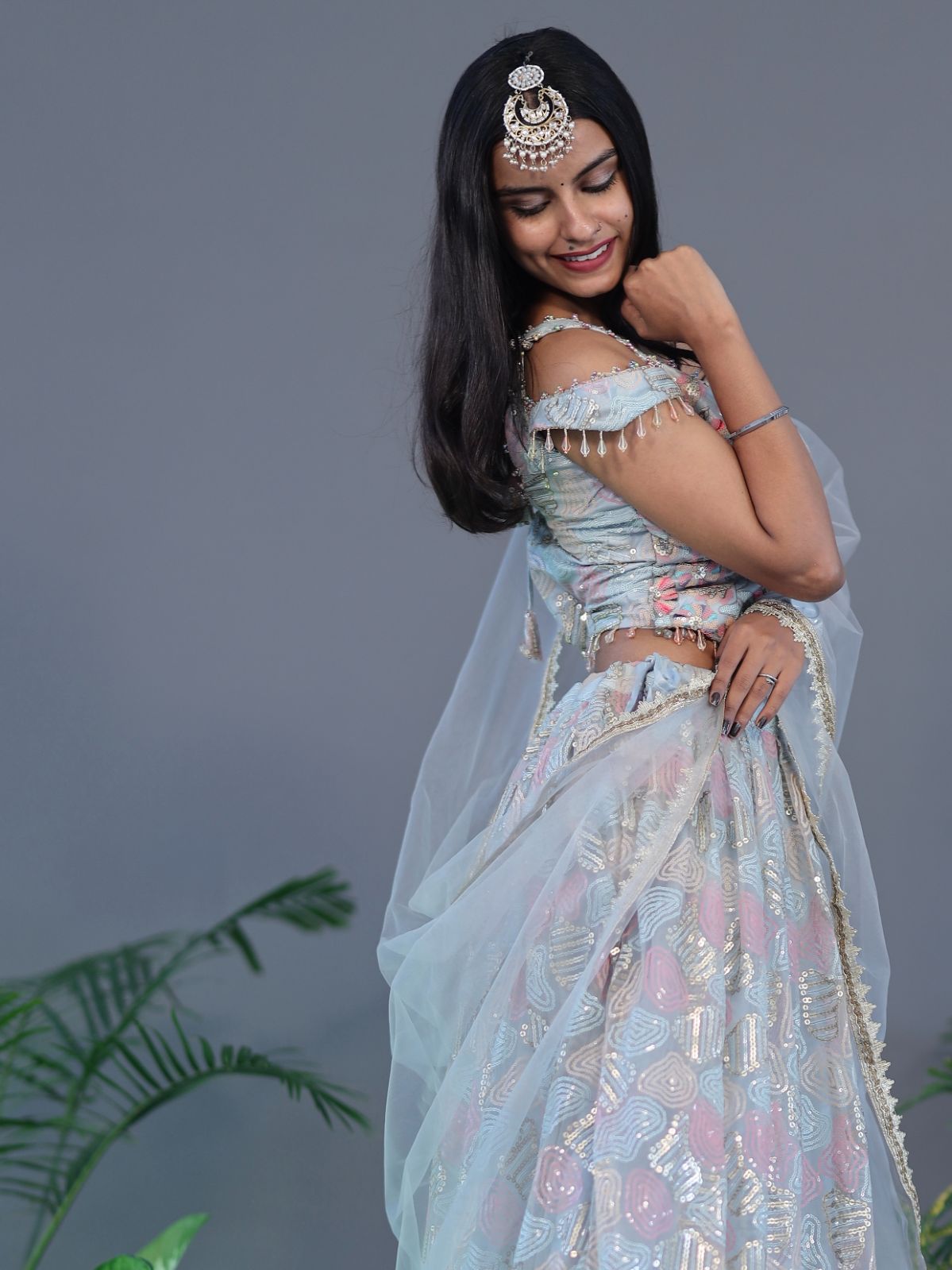 Sequin Work Lehnga Choli - Greyish Blue