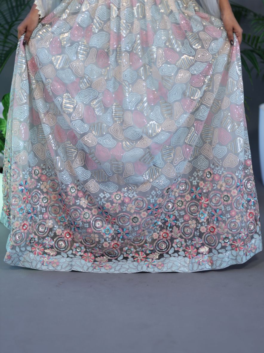 Sequin Work Lehnga Choli - Greyish Blue