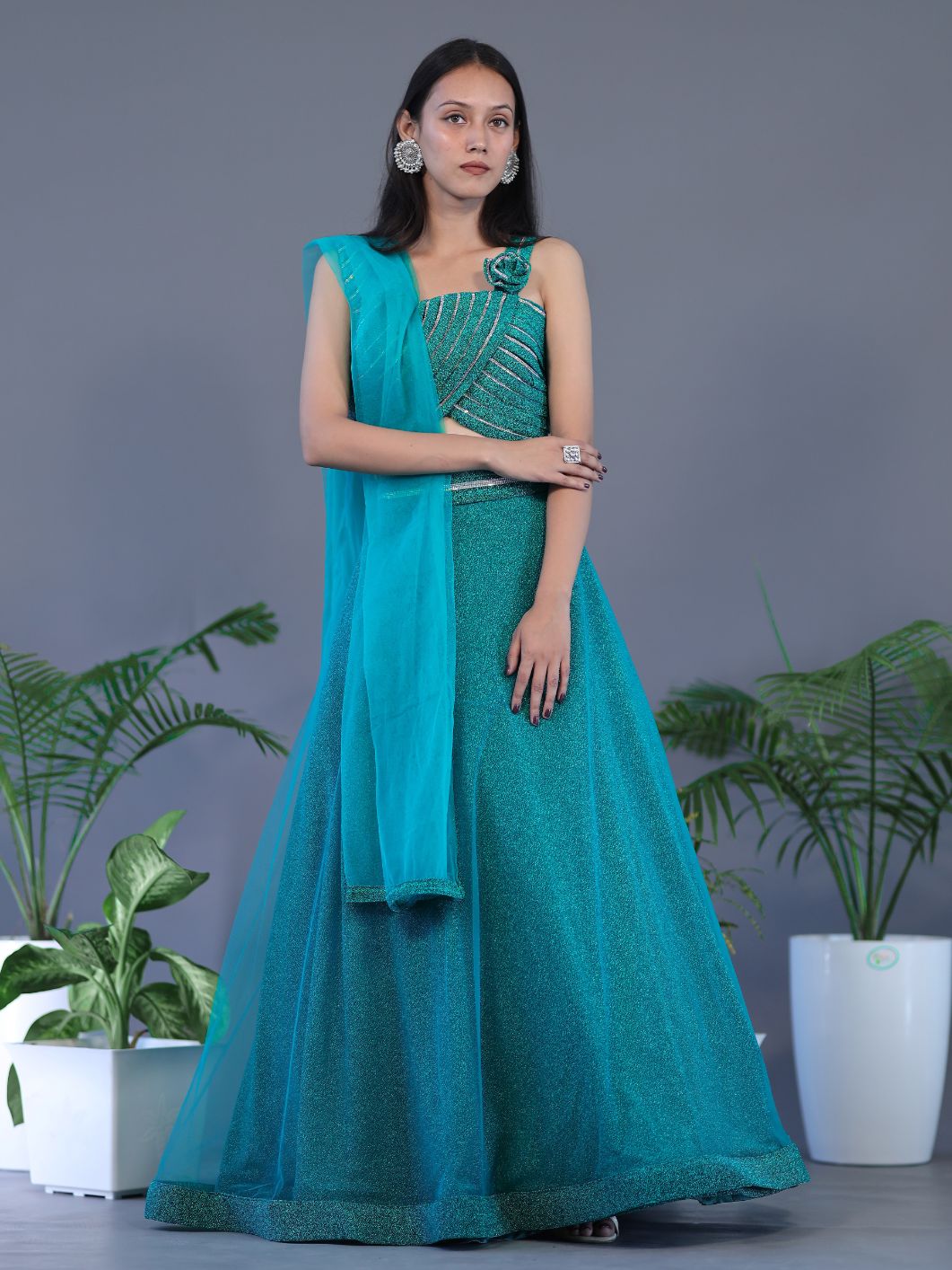 Net Lehnga Sea Green