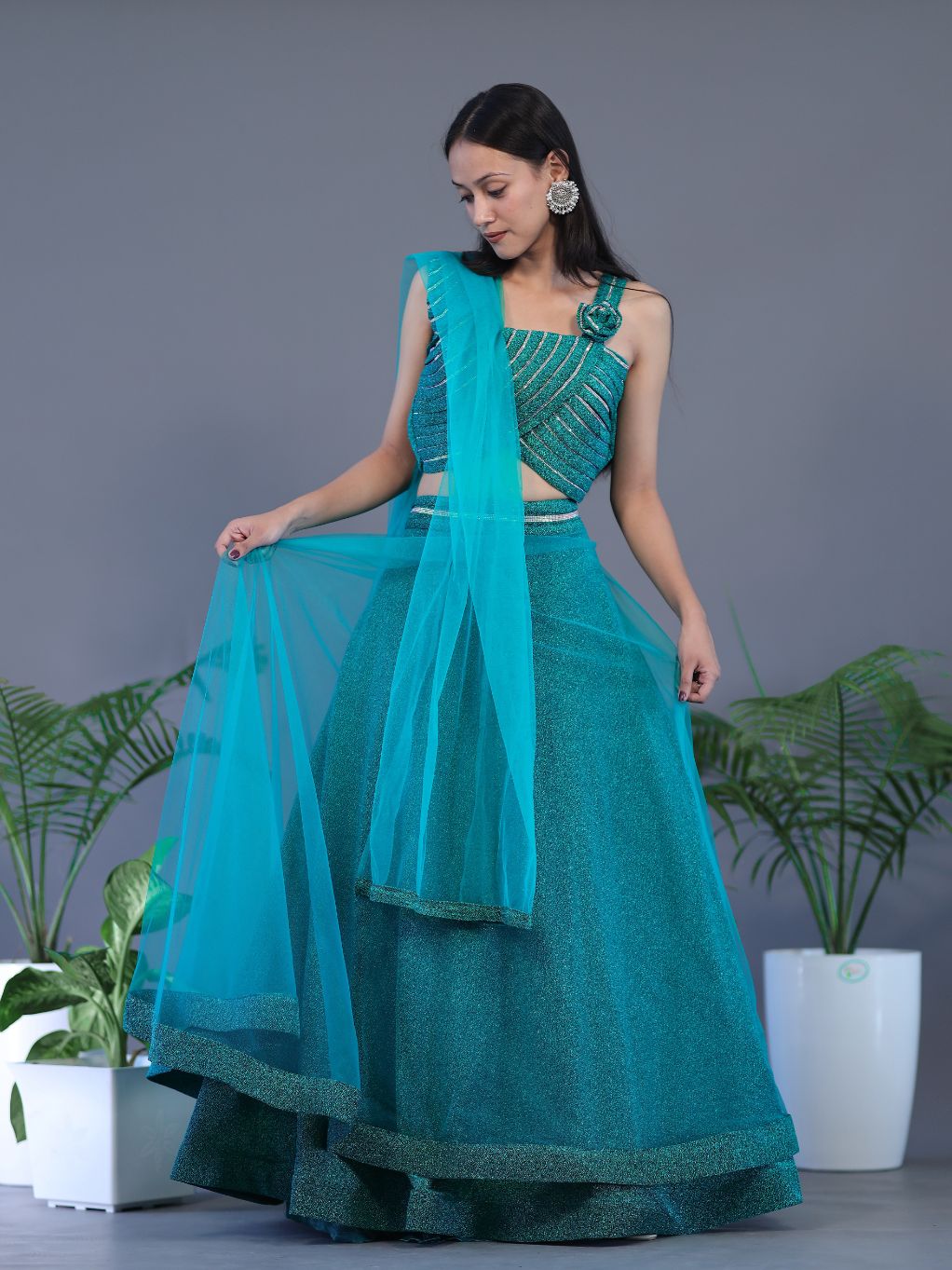 Net Lehnga Sea Green