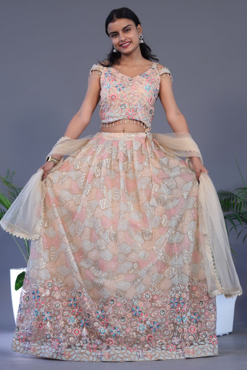 Sequin Work Lehnga Choli - Peach