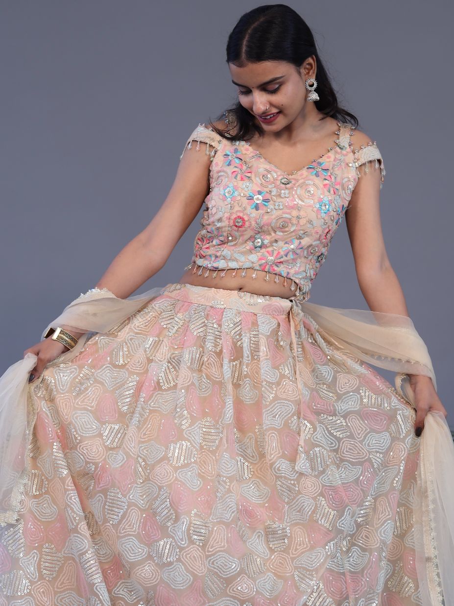 Sequin Work Lehnga Choli - Peach