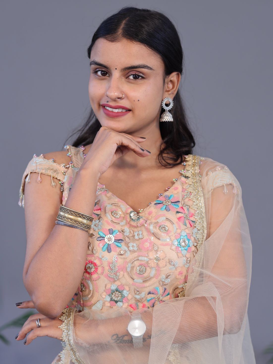 Sequin Work Lehnga Choli - Peach