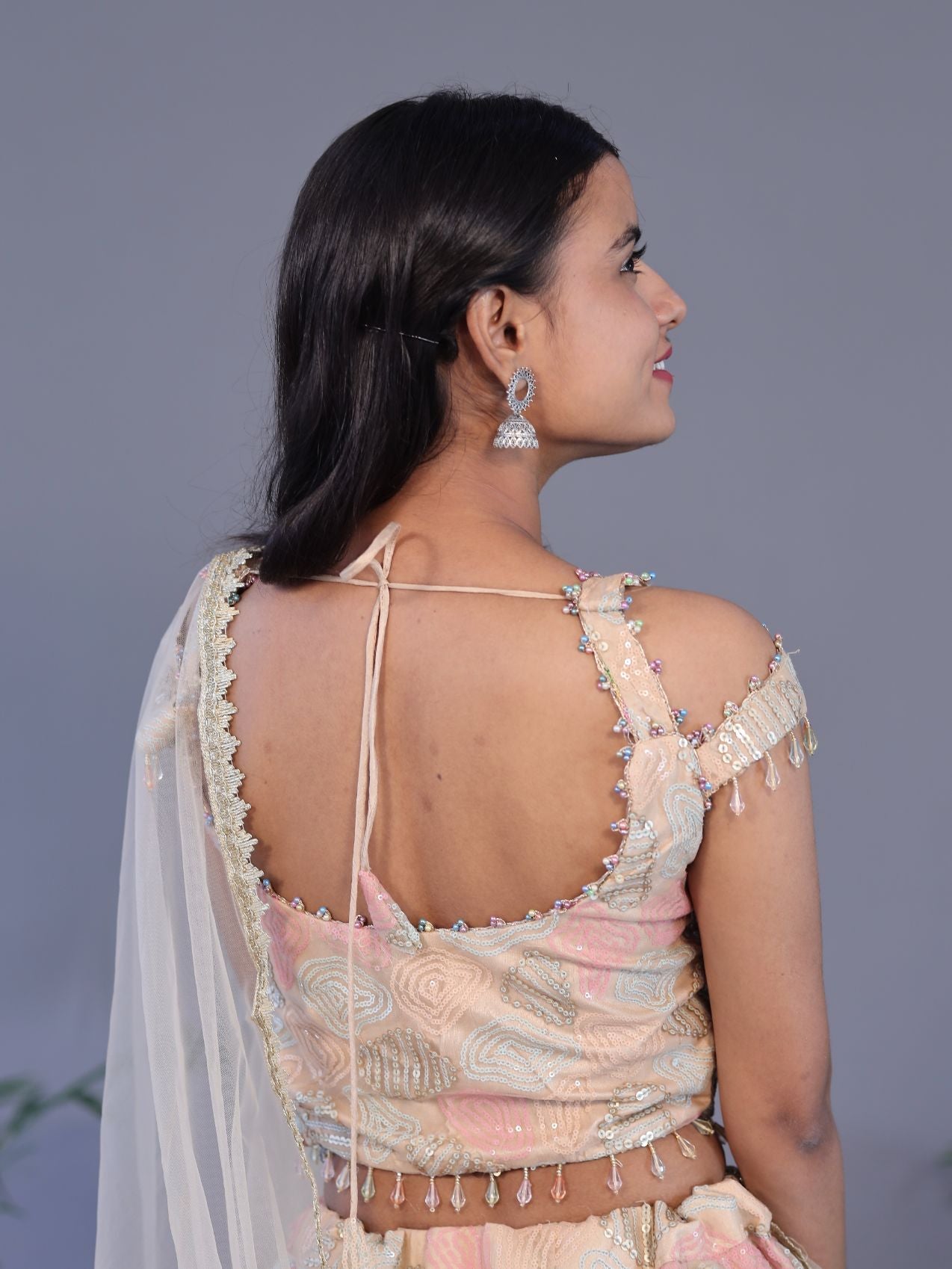Sequin Work Lehnga Choli - Peach