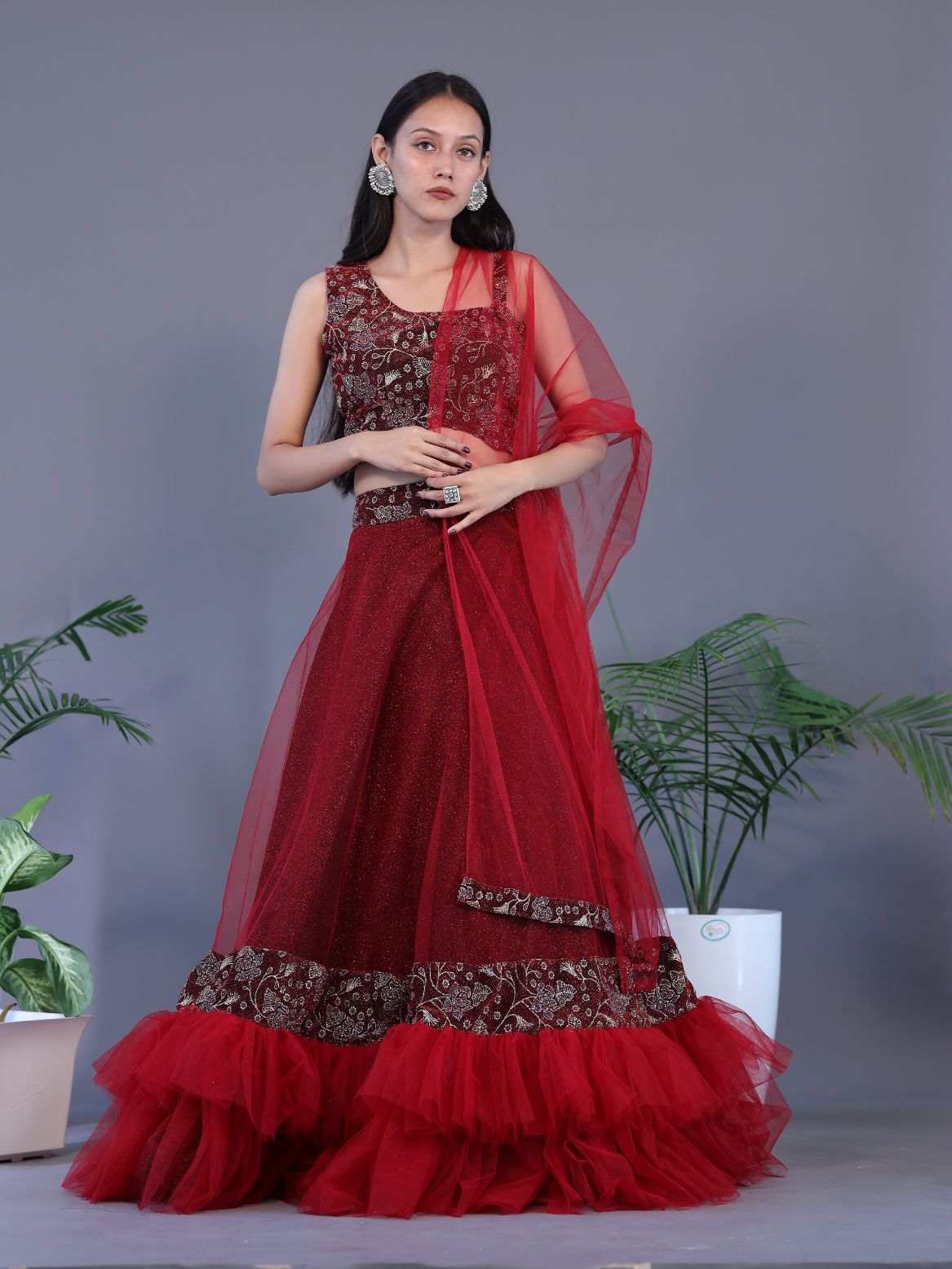 Beautiful Net Lehnga - Red