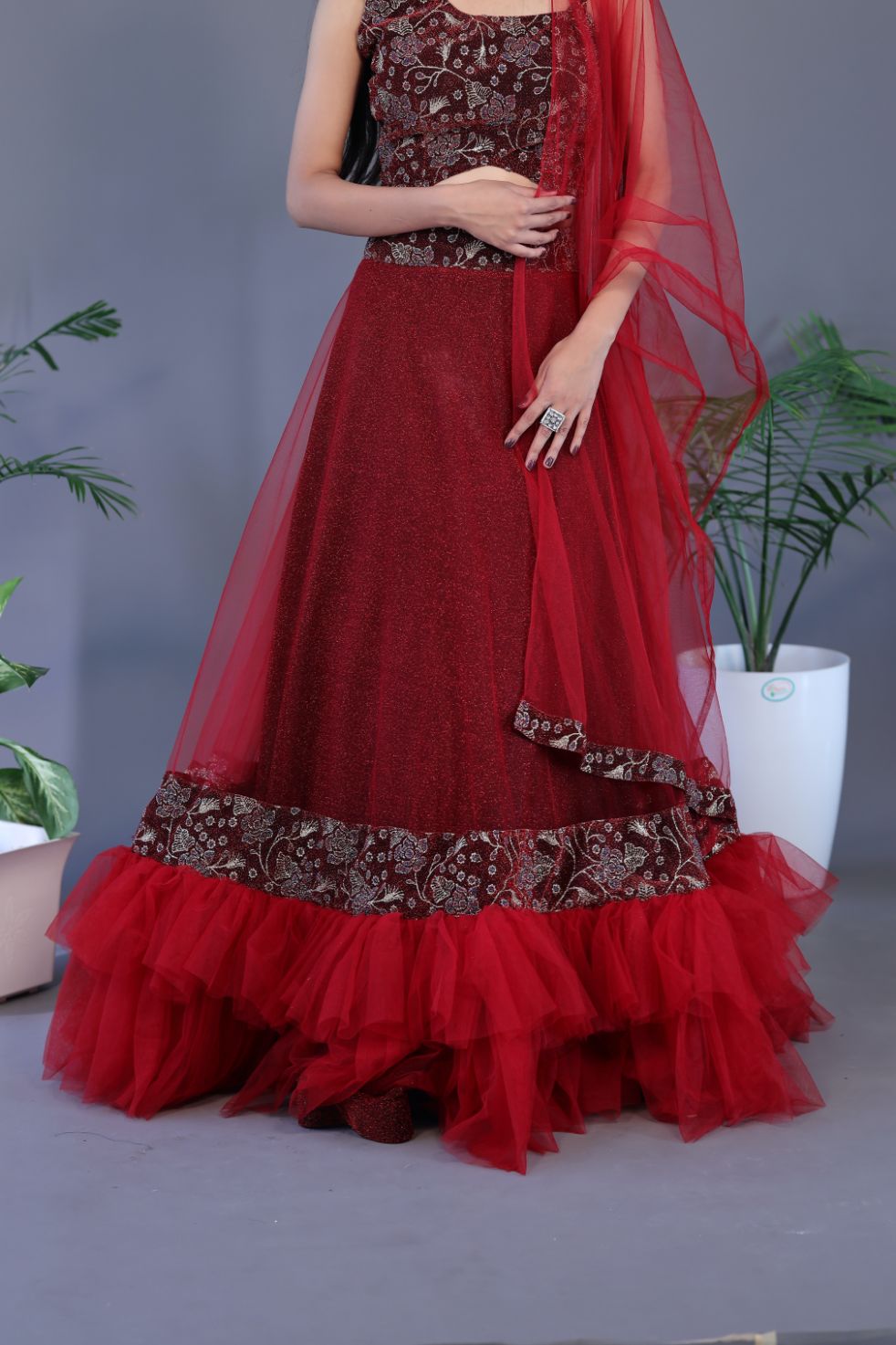Beautiful Net Lehnga - Red