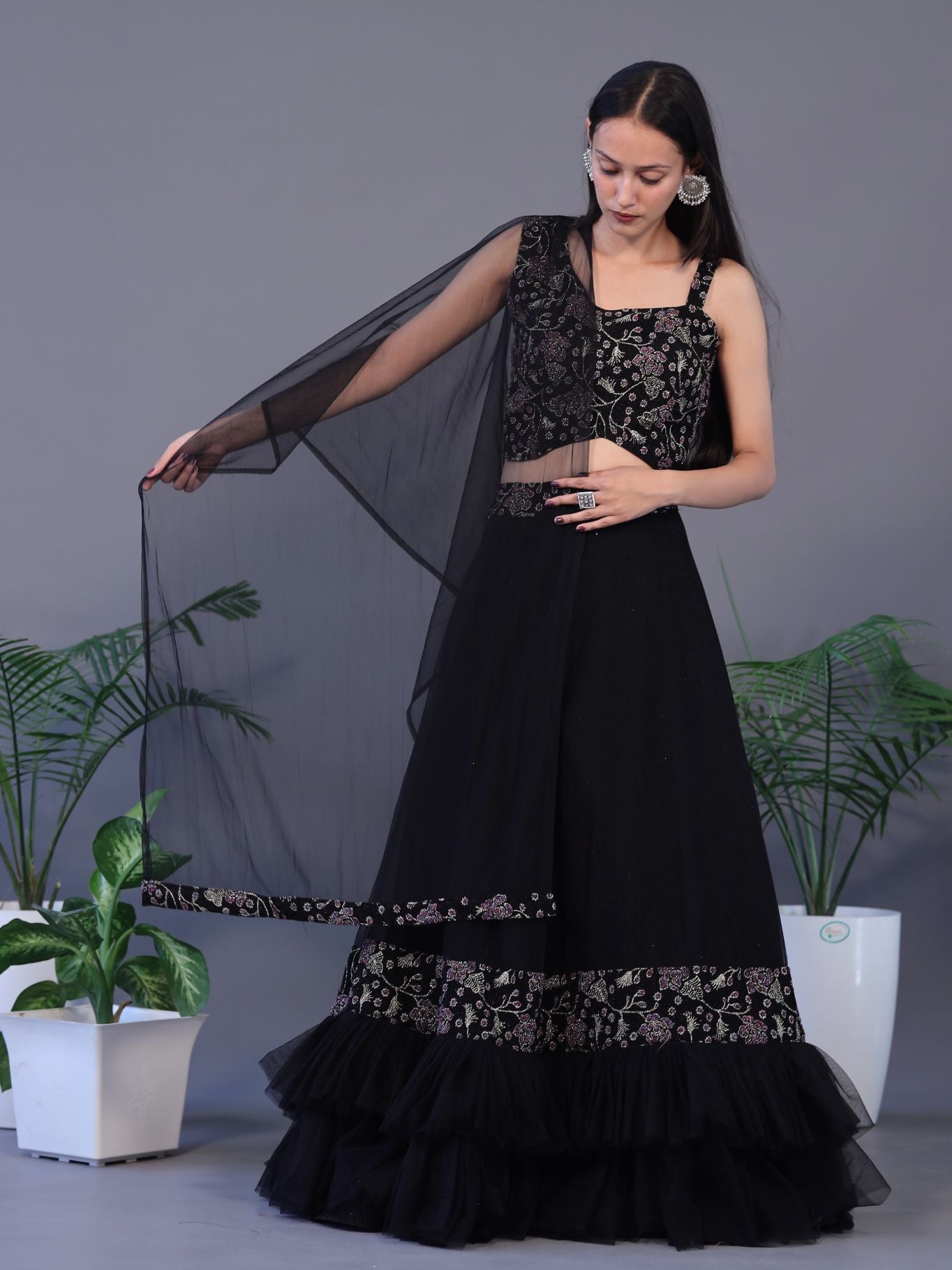 Beautiful Net Lehnga - Black