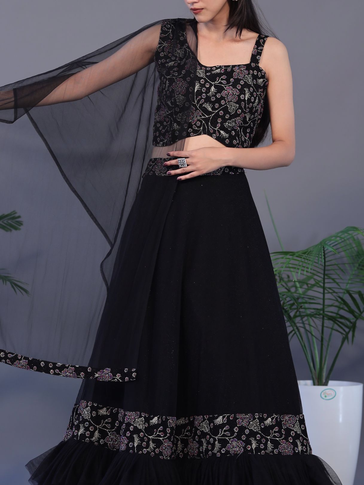 Beautiful Net Lehnga - Black