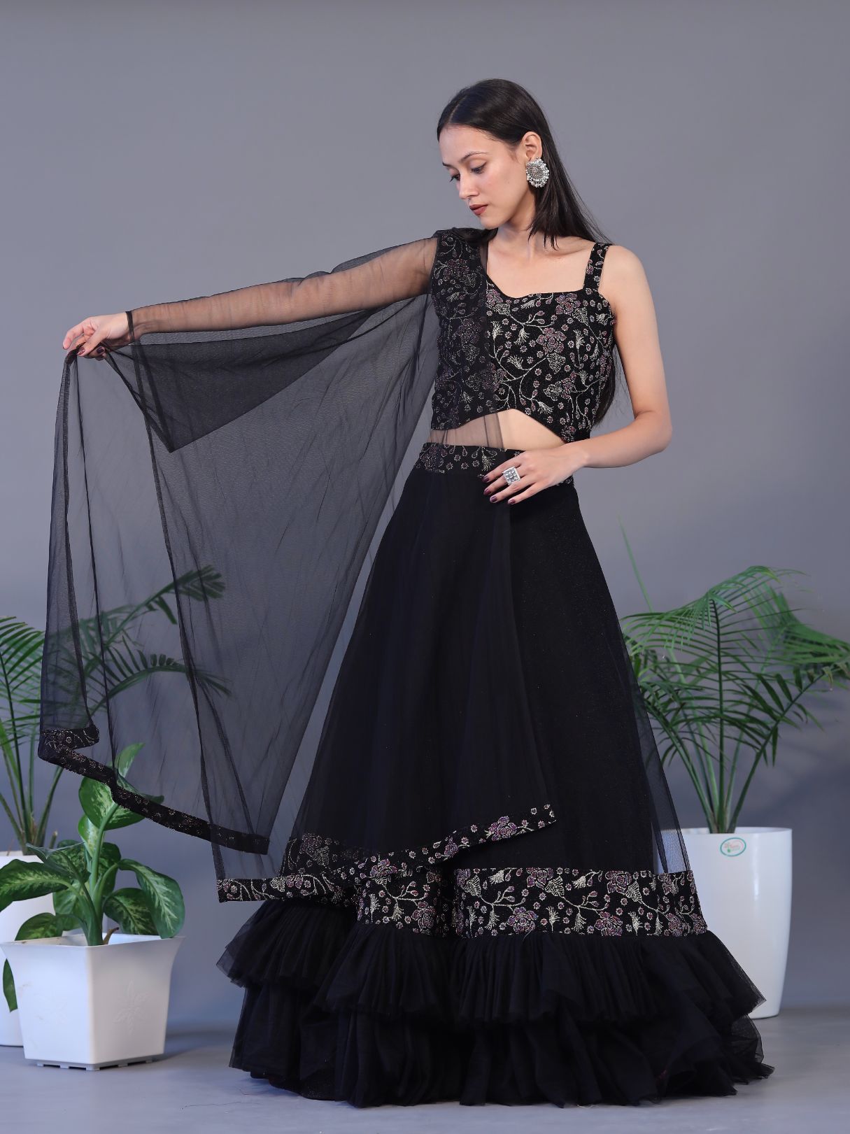 Beautiful Net Lehnga - Black