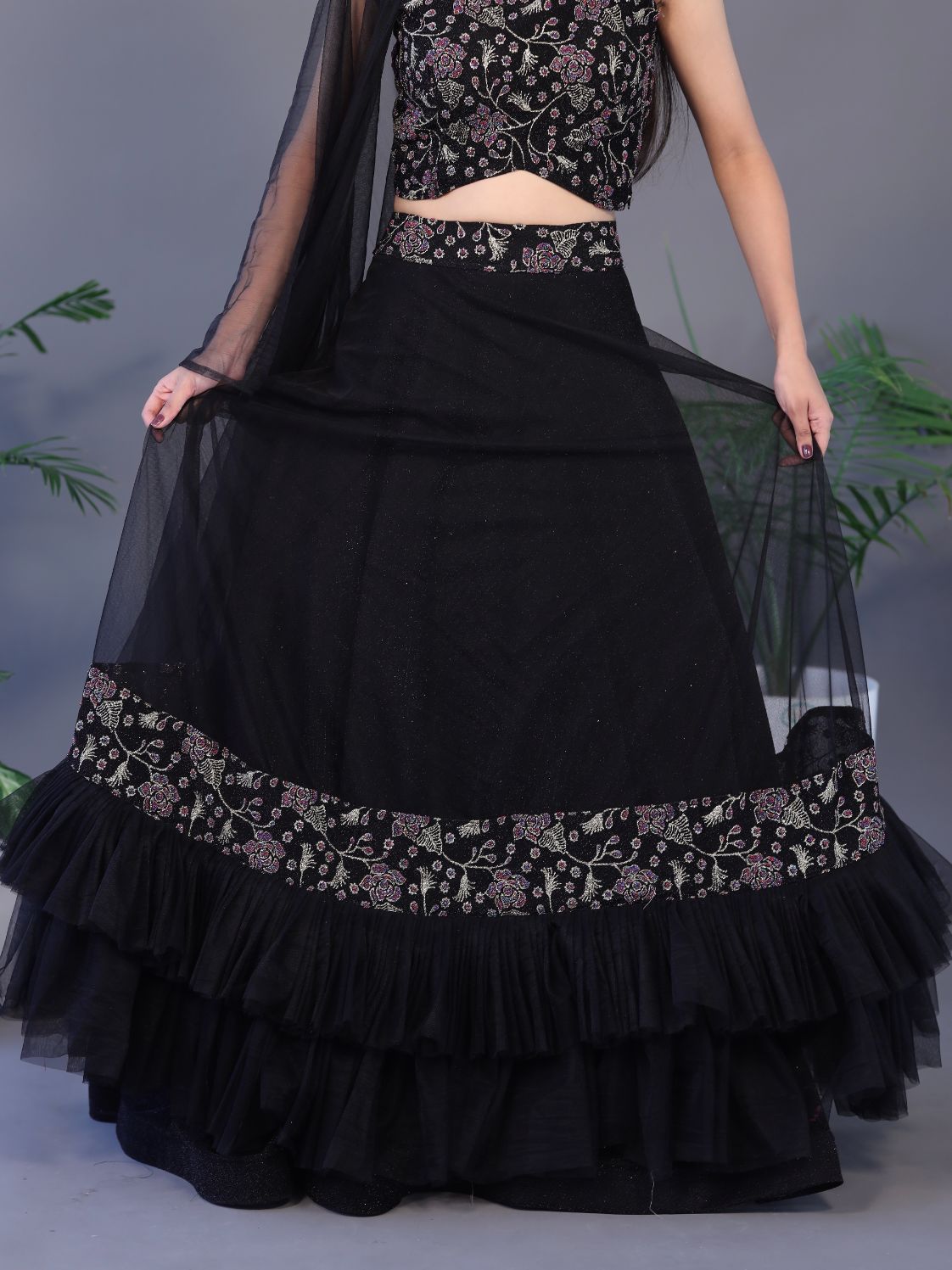 Beautiful Net Lehnga - Black