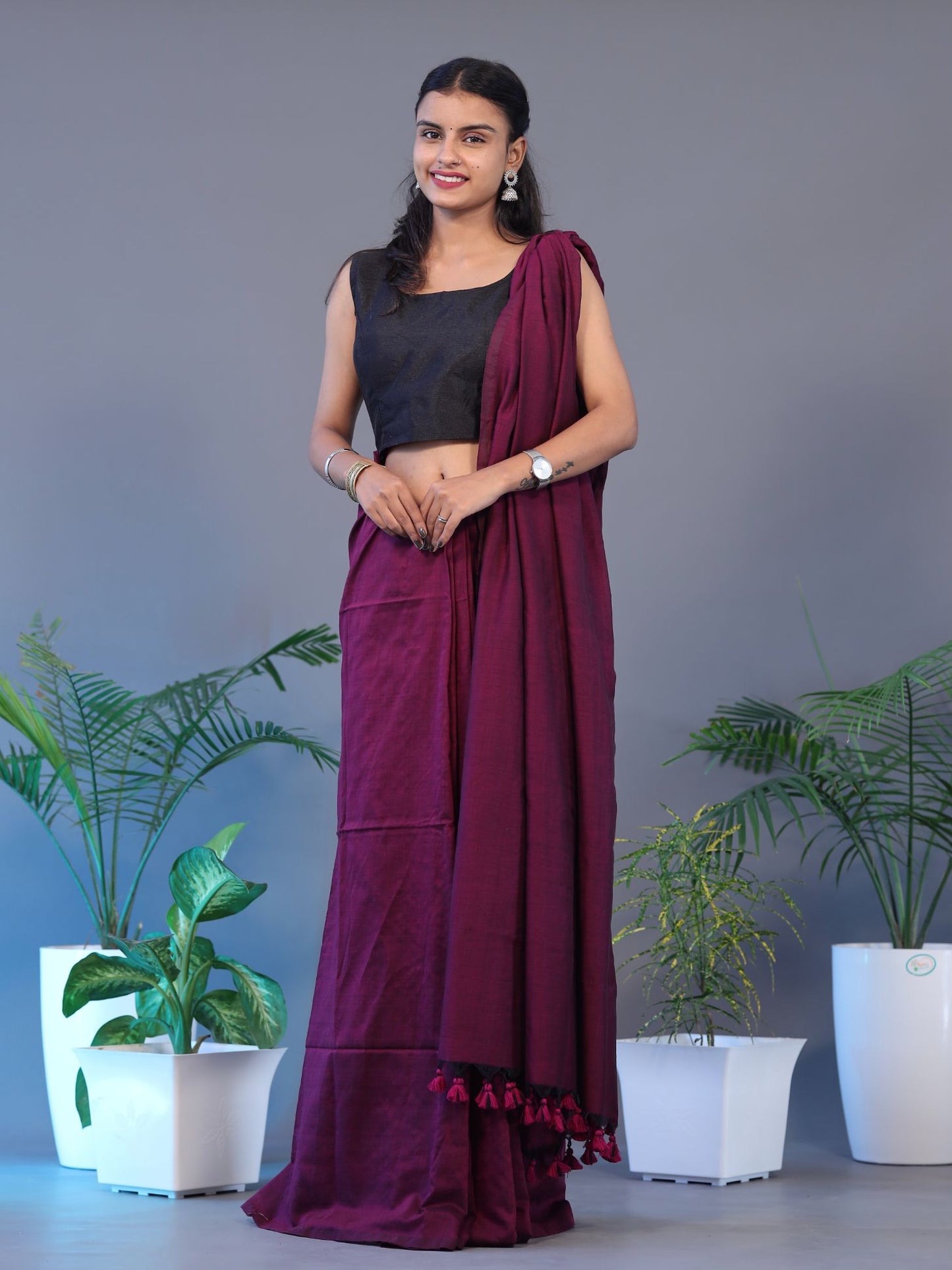 Solid Colour Saree - MAZENTA