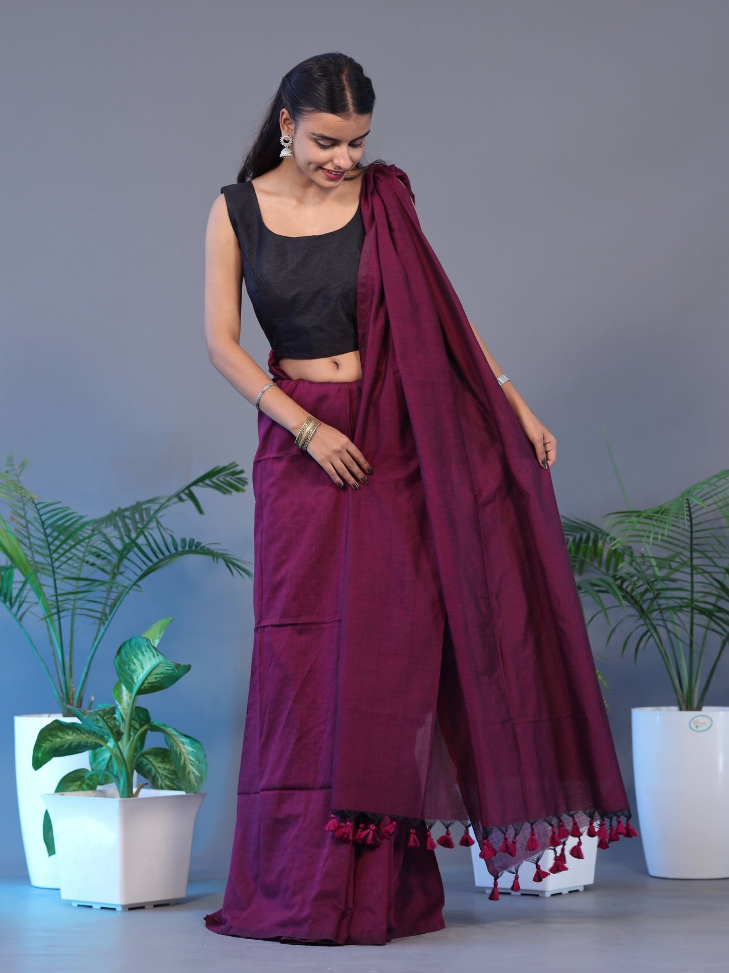 Solid Colour Saree - MAZENTA