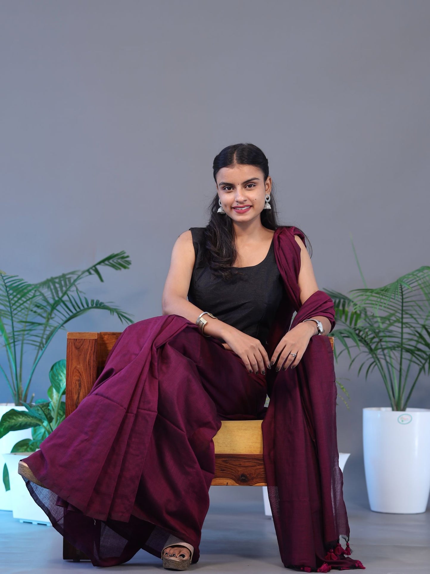 Solid Colour Saree - MAZENTA