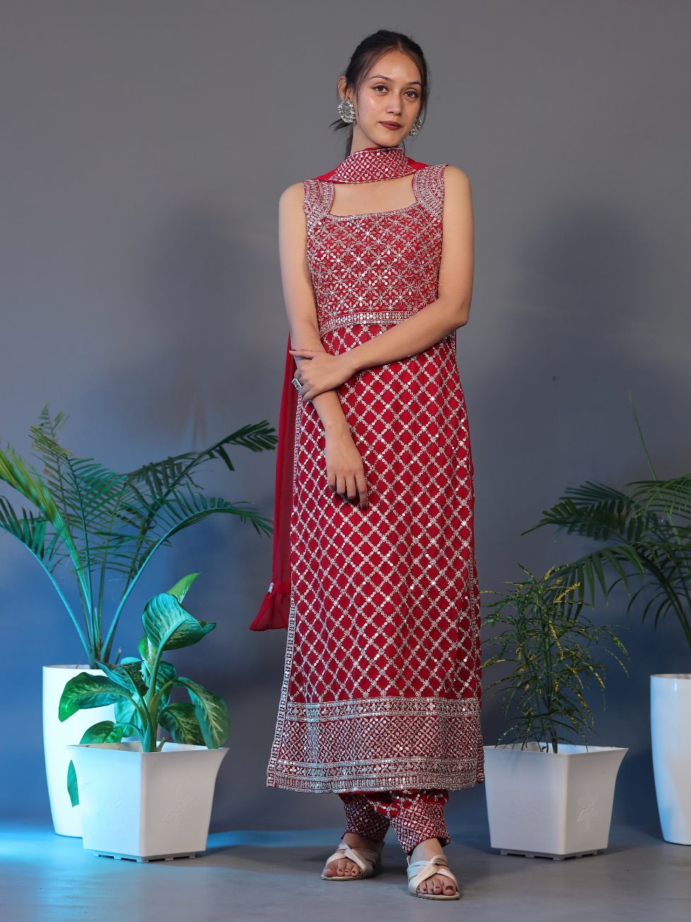 Beautiful Afghani Suit - Red