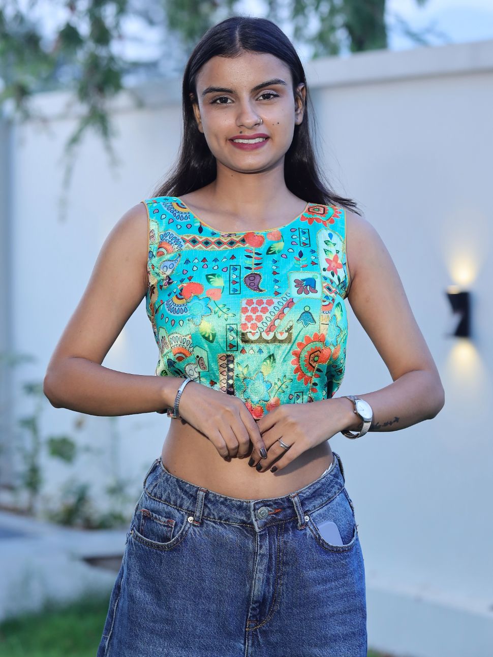 Position Print Blouse - SEA BLUE