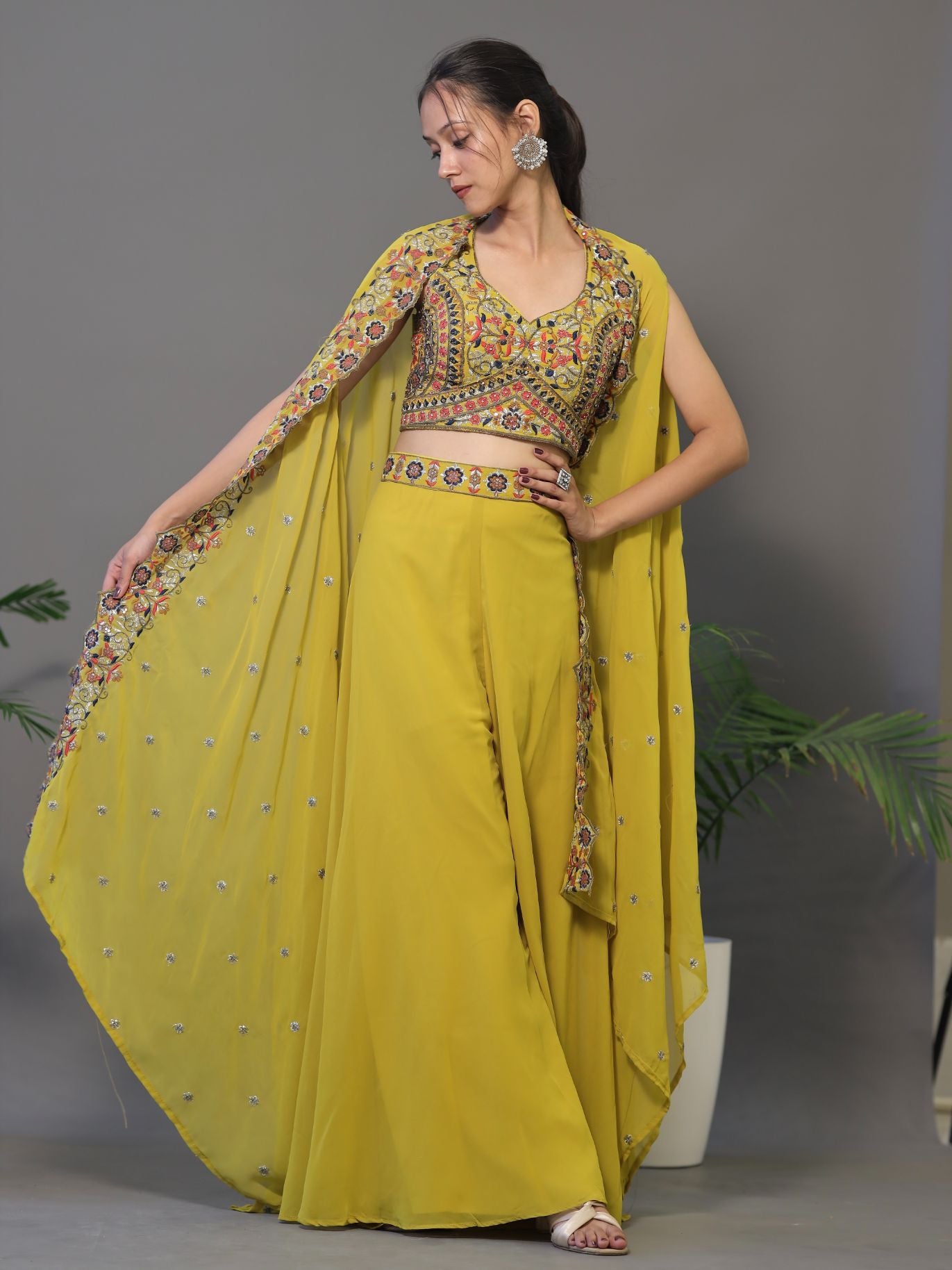 Yellow Shrug Plazo Set