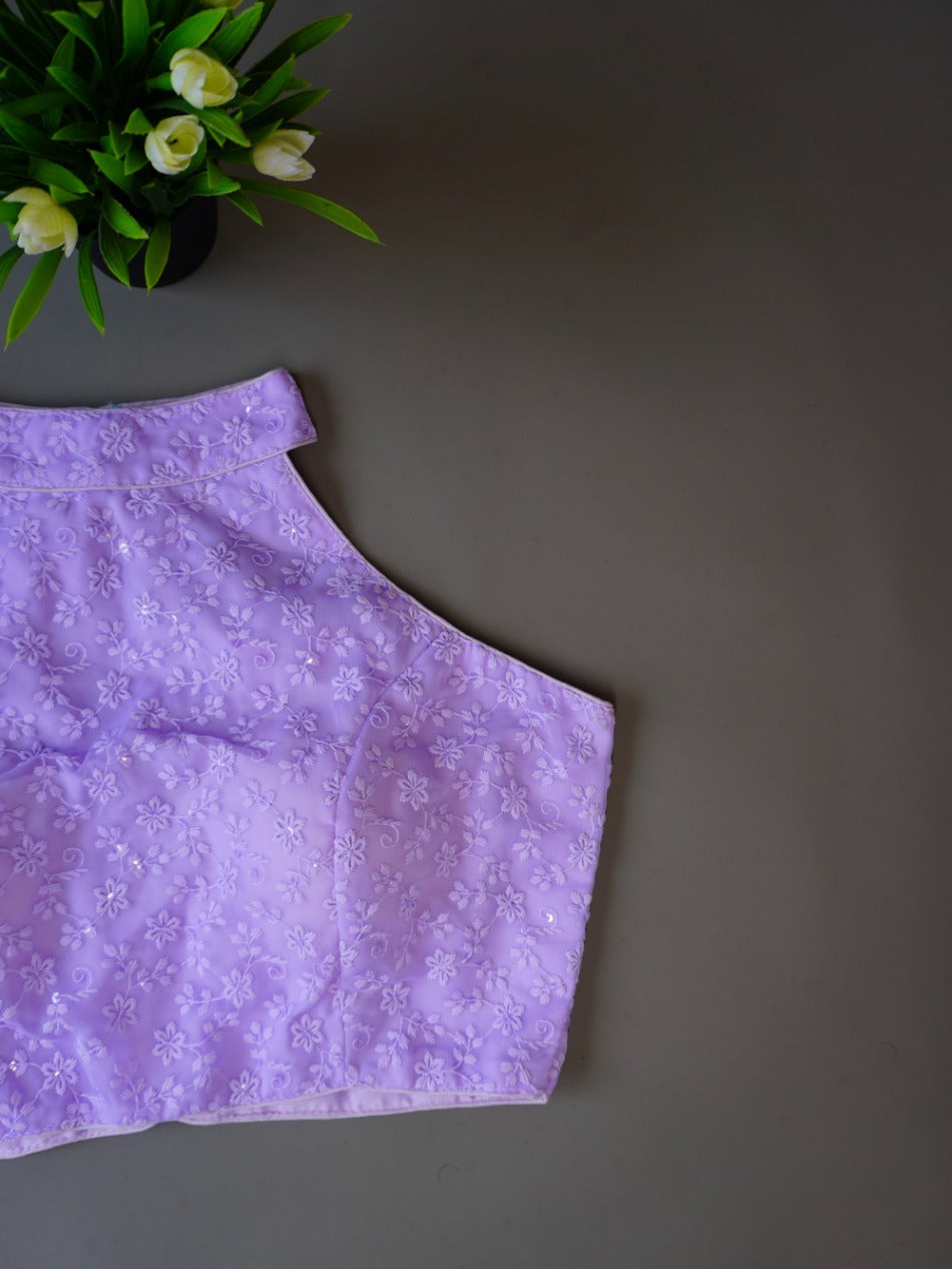Chicken Karigari Work Lavender - HALTER neck Crop Top