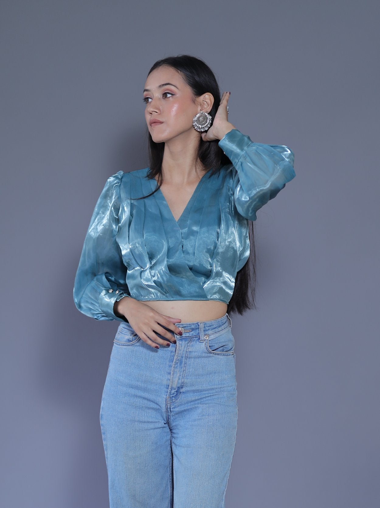 Zimichoo Blouse Balloon Sleeves - SEA BLUE