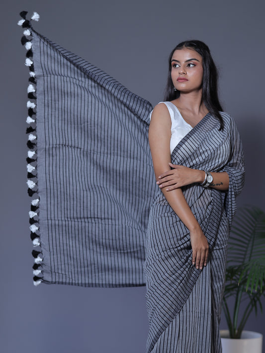 Striped Saree - Soft mul cotton