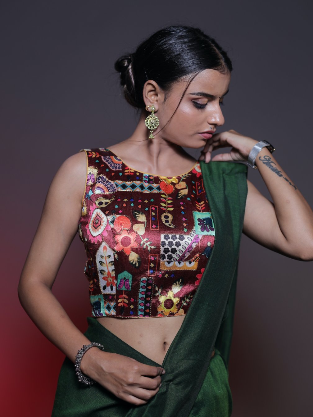 Position Print Blouse - Mahogany Red