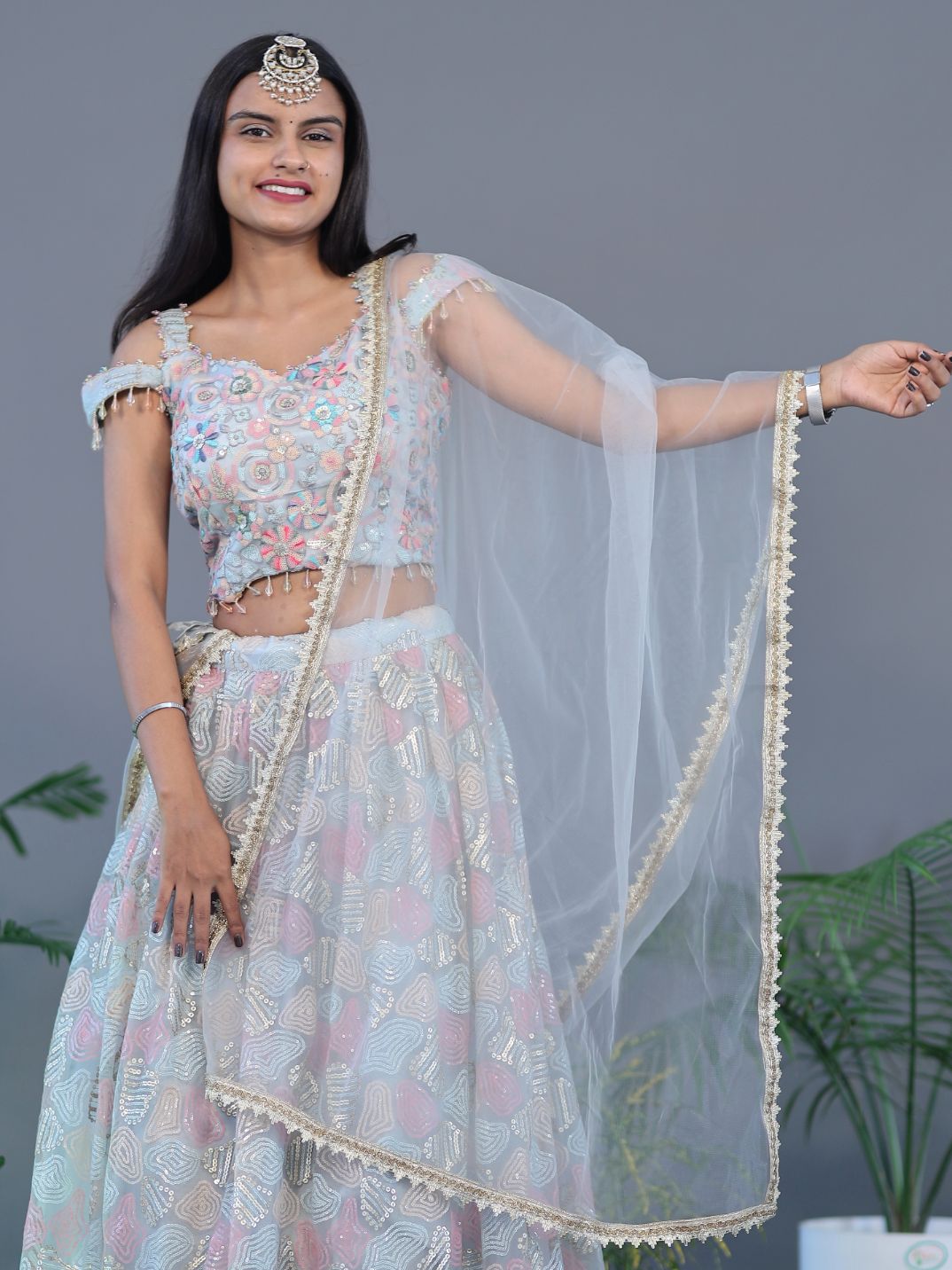 Sequin Work Lehnga Choli - Greyish Blue