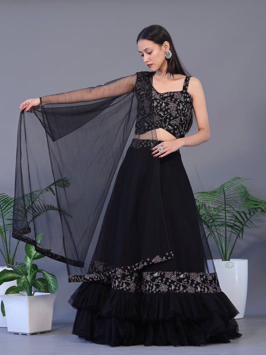 Net Lehnga Black