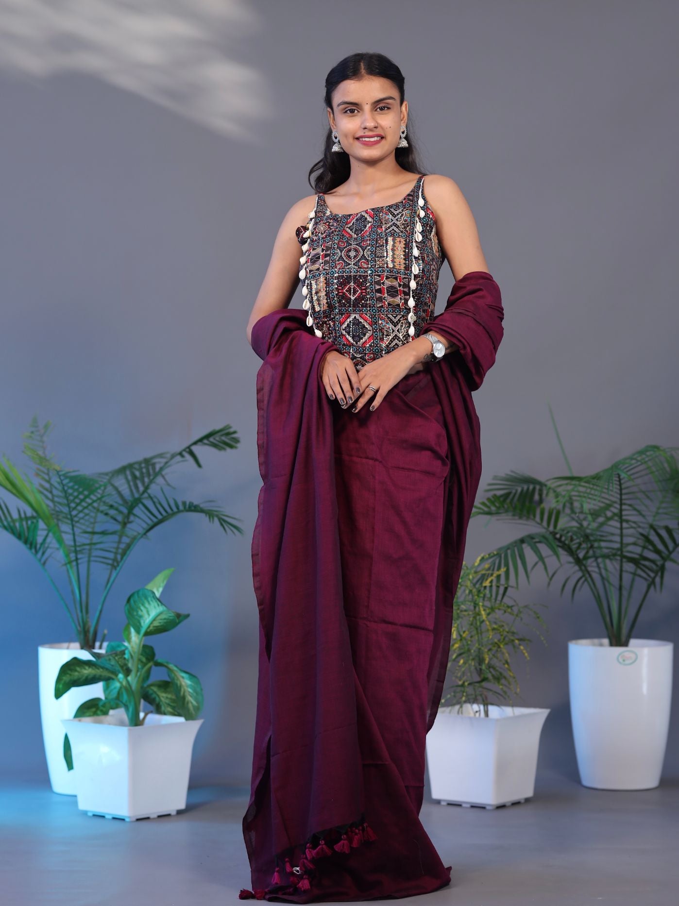 Solid Colour Saree - MAZENTA