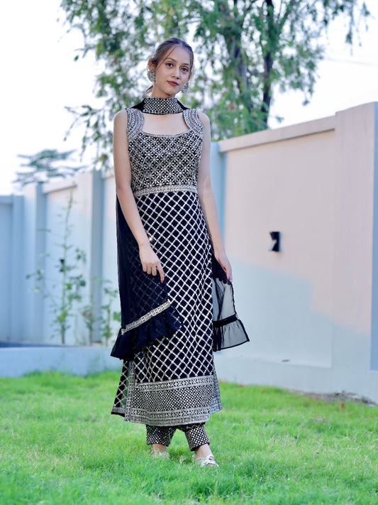 Beautiful Afghani Suit -  Black
