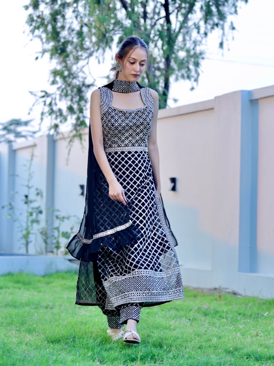 Beautiful Afghani Suit -  Black