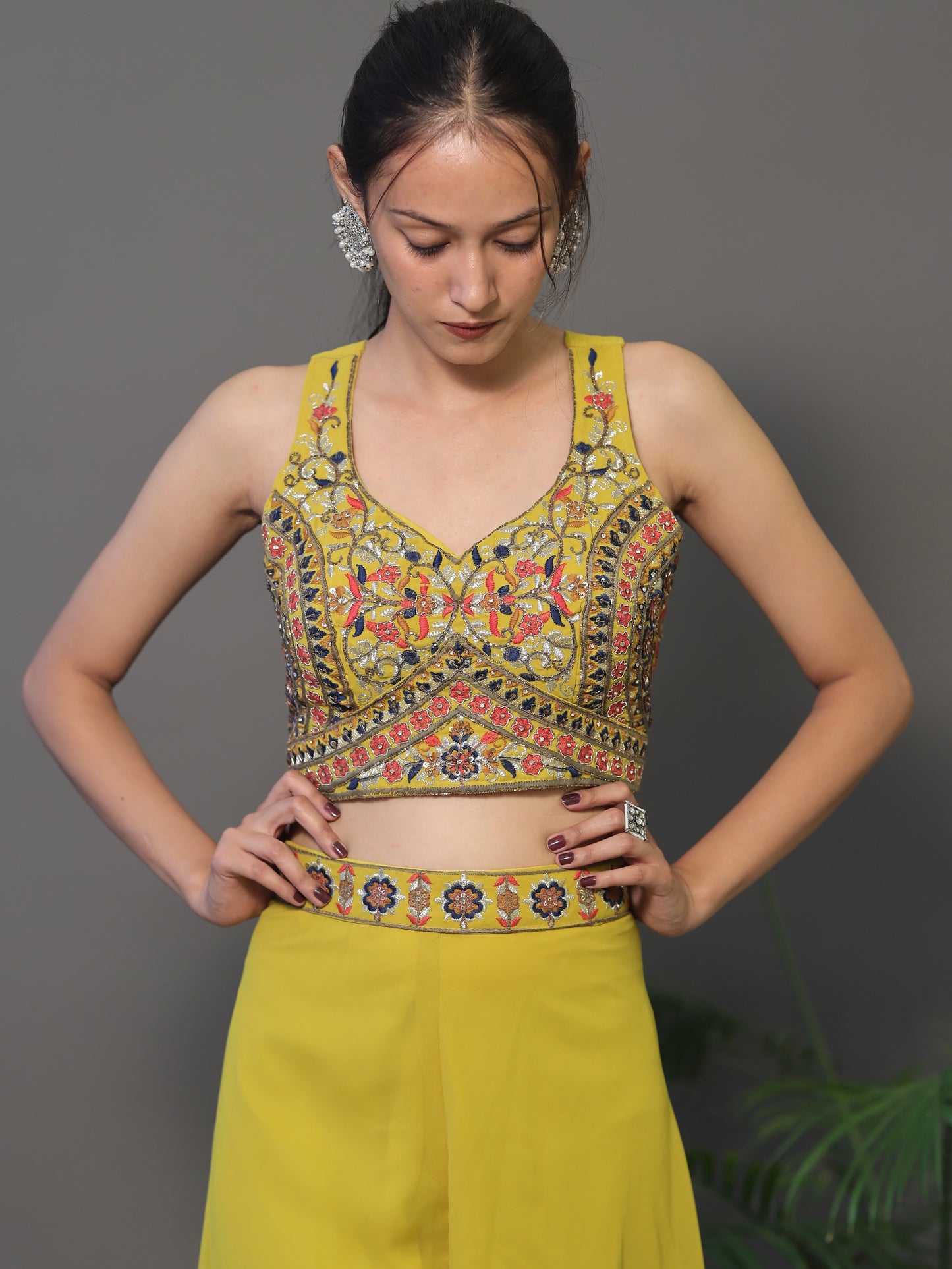 Yellow Shrug Plazo Set