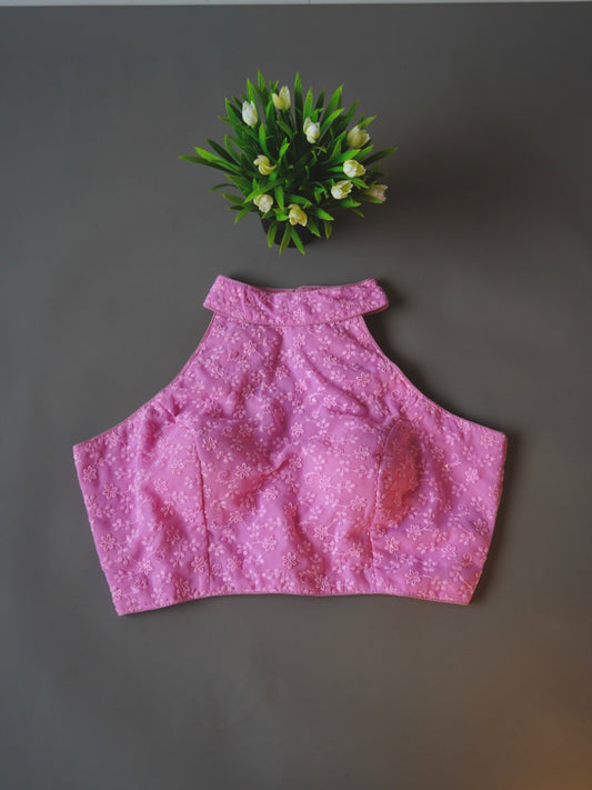 Chicken Karigari Work PINK - Beautiful HALTER neck Crop Top